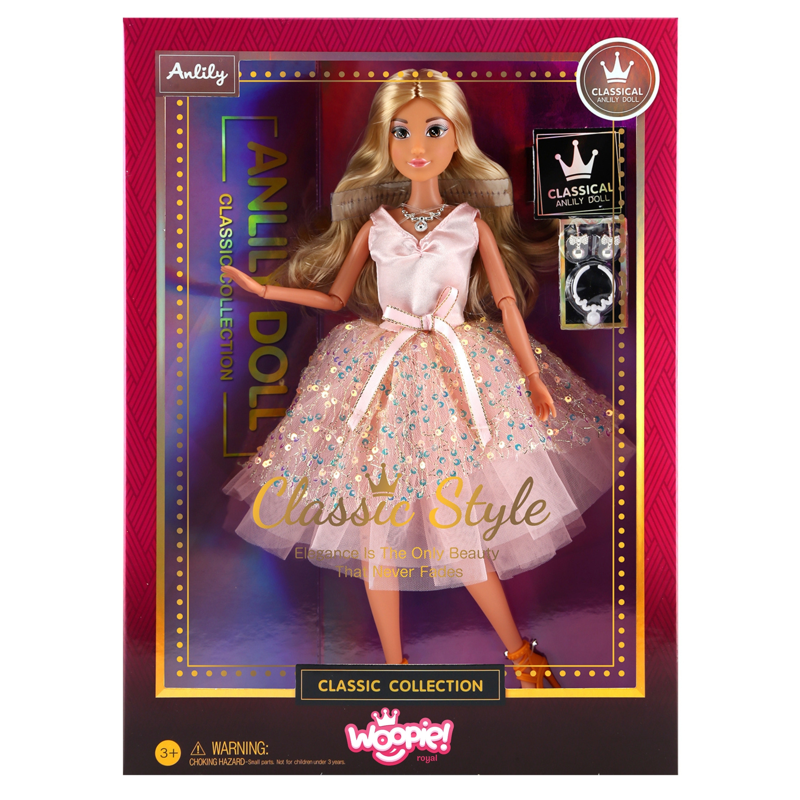 WOOPIE ROYAL Lily Doll 30 cm Long Blonde Hair Pink Dress Jewelry - Slika 5