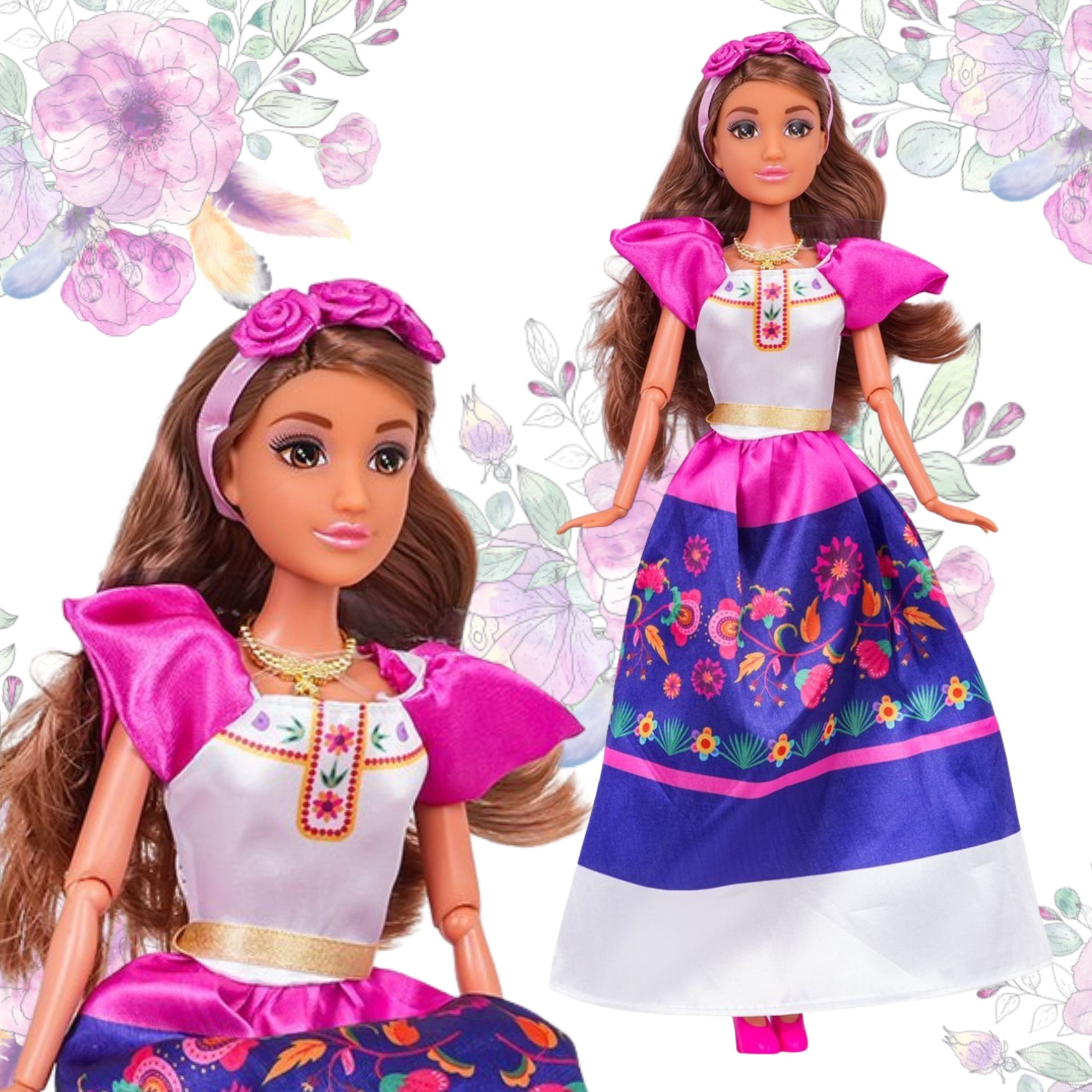 WOOPIE ROYAL Women of the World Dolls Lily Mexican Traditional Floral Dress - Slika 5