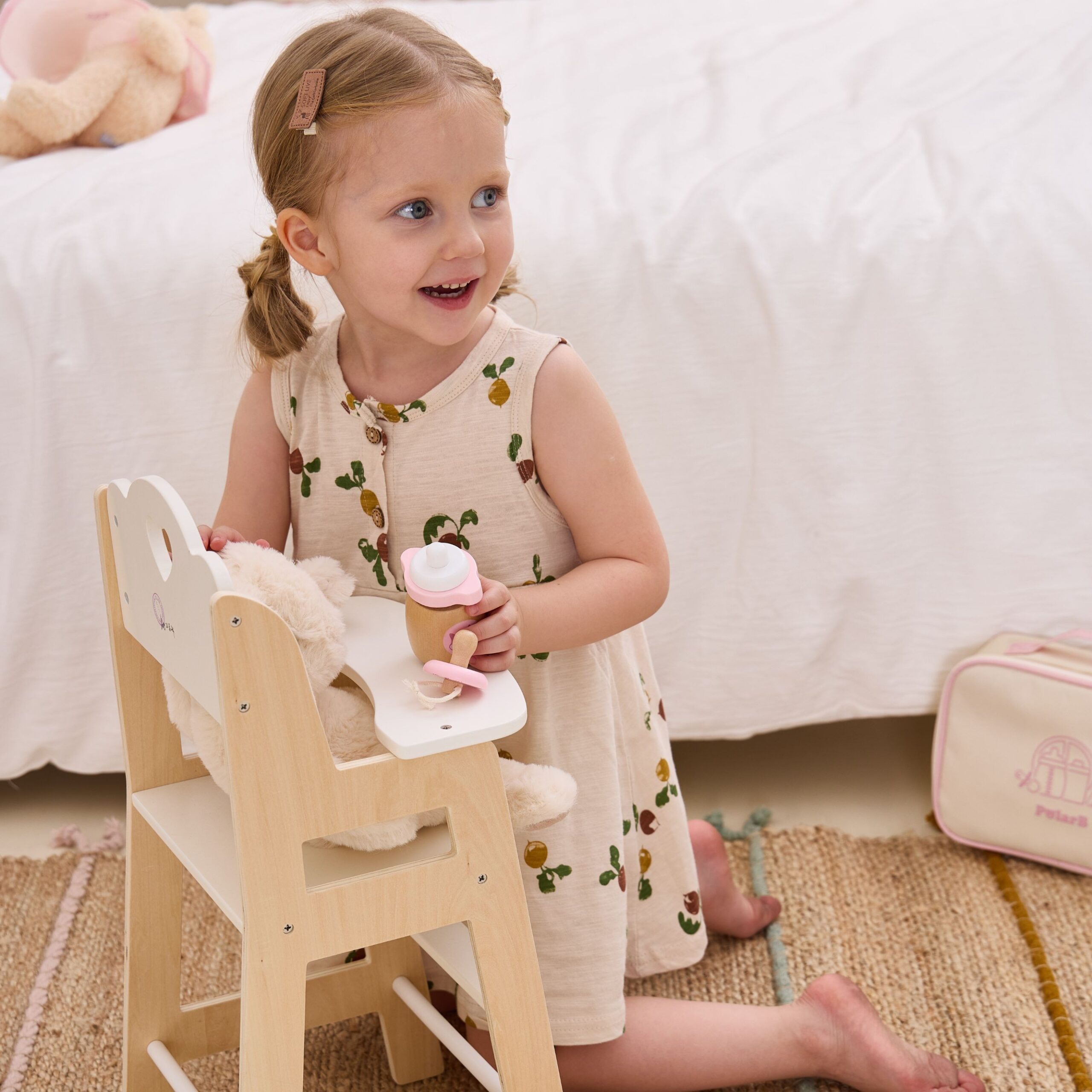 VIGA PolarB White Wooden Feeding Chair for Dolls - Slika 7