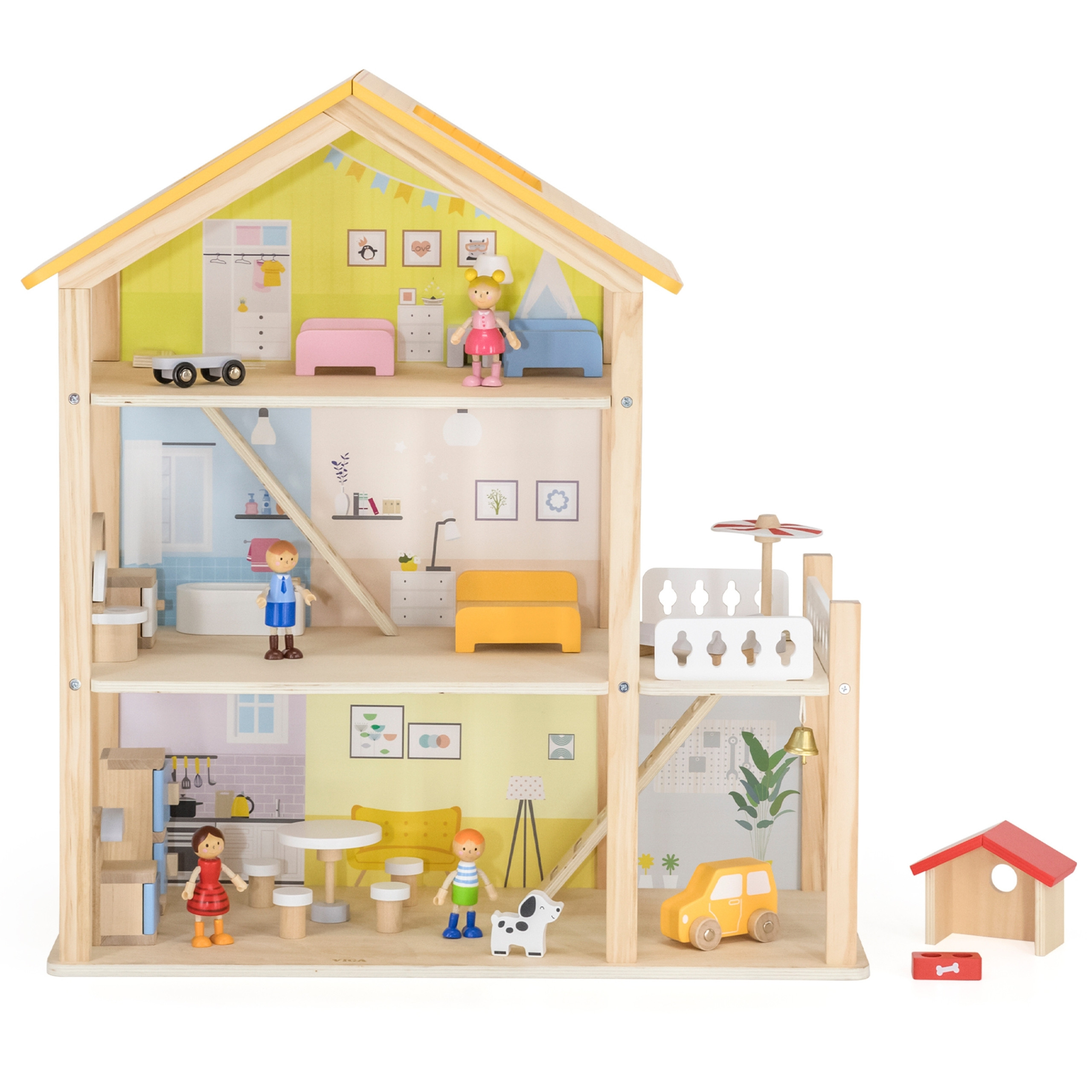VIGA Wooden Dollhouse Set with Dolls and Accessories - Slika 6