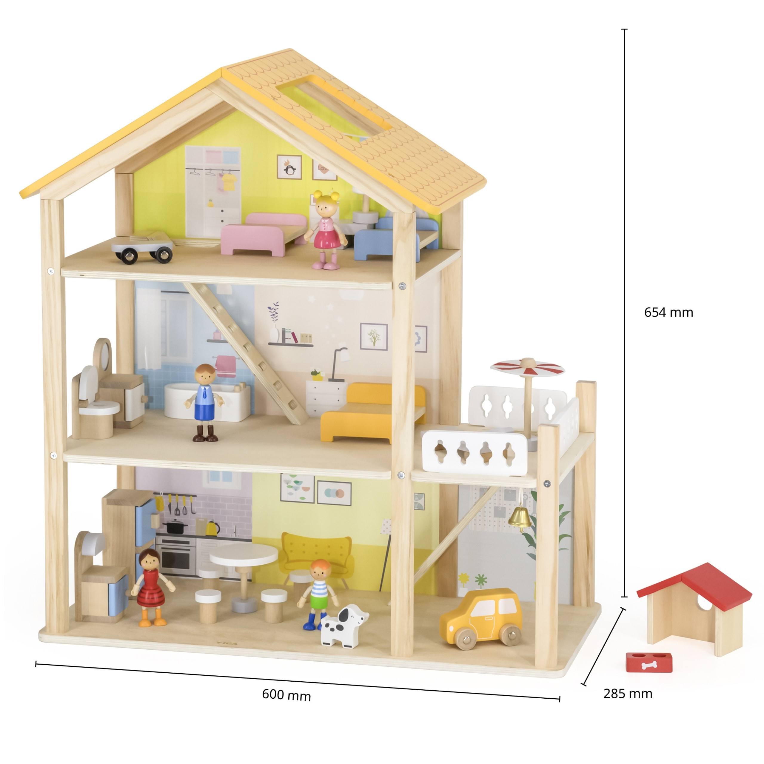 VIGA Wooden Dollhouse Set with Dolls and Accessories - Slika 7