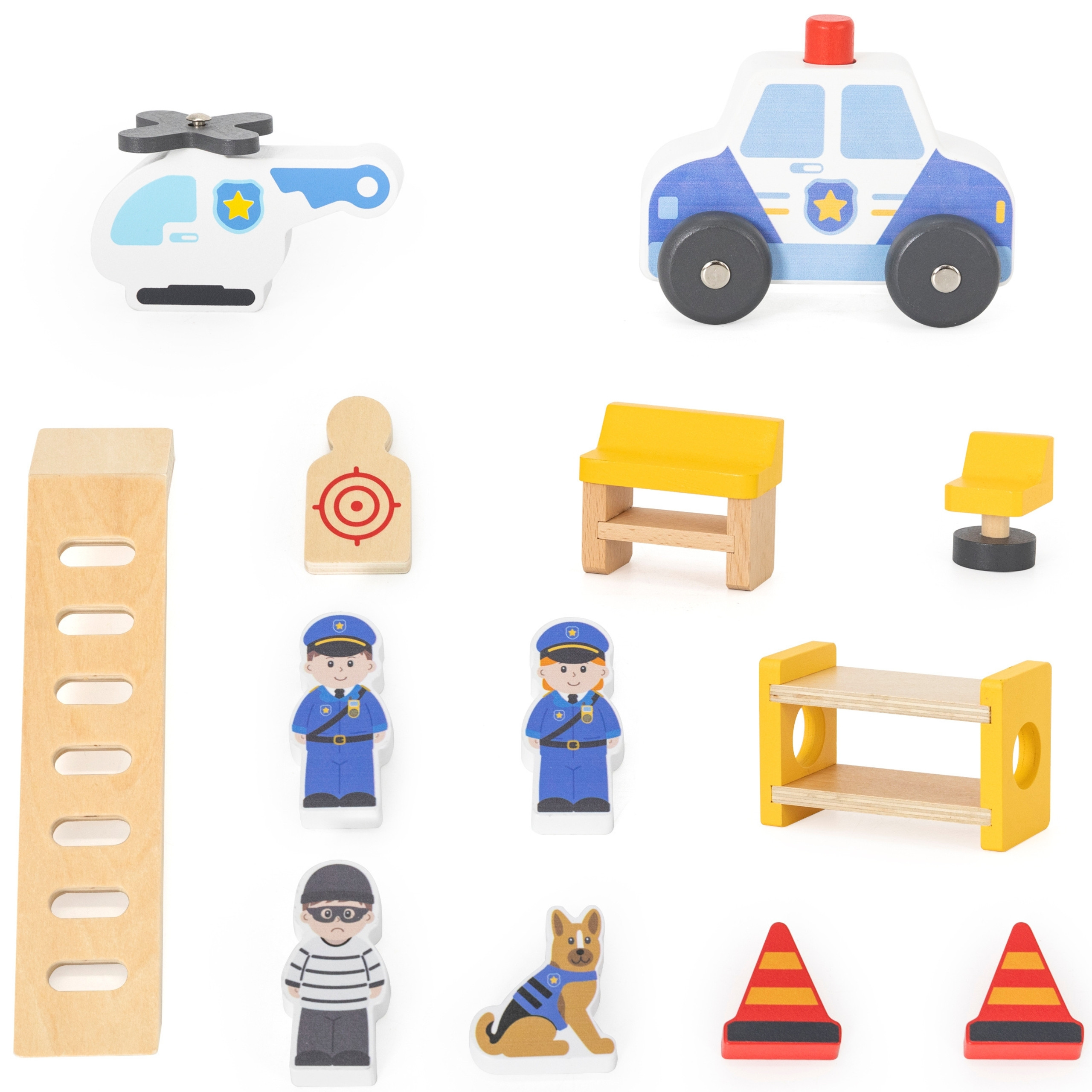 VIGA Wooden Police Station Police Car 3 levels 14 pieces - Slika 7