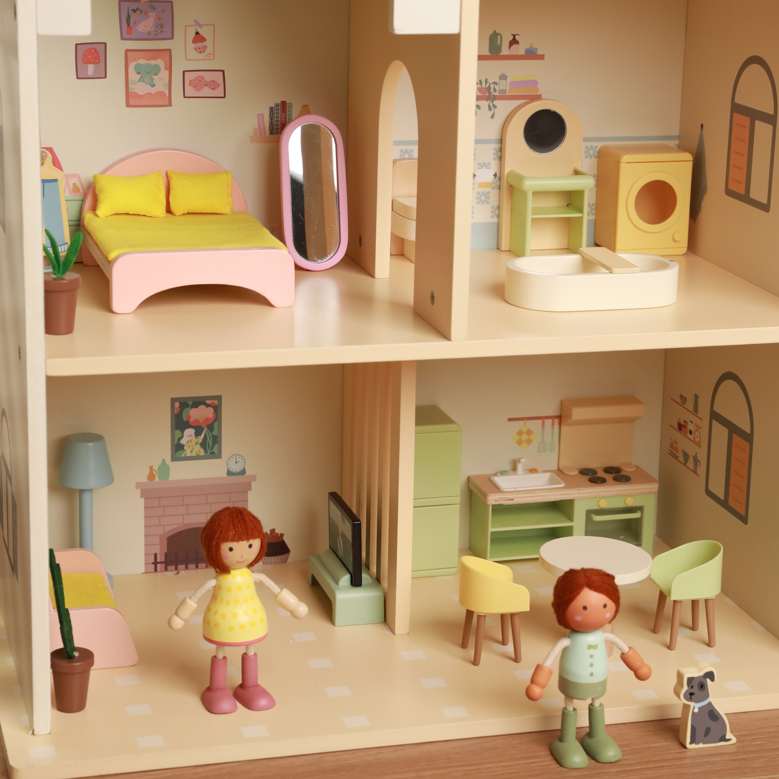 CLASSIC WORLD Large Wooden Dollhouse with Furniture - Slika 5