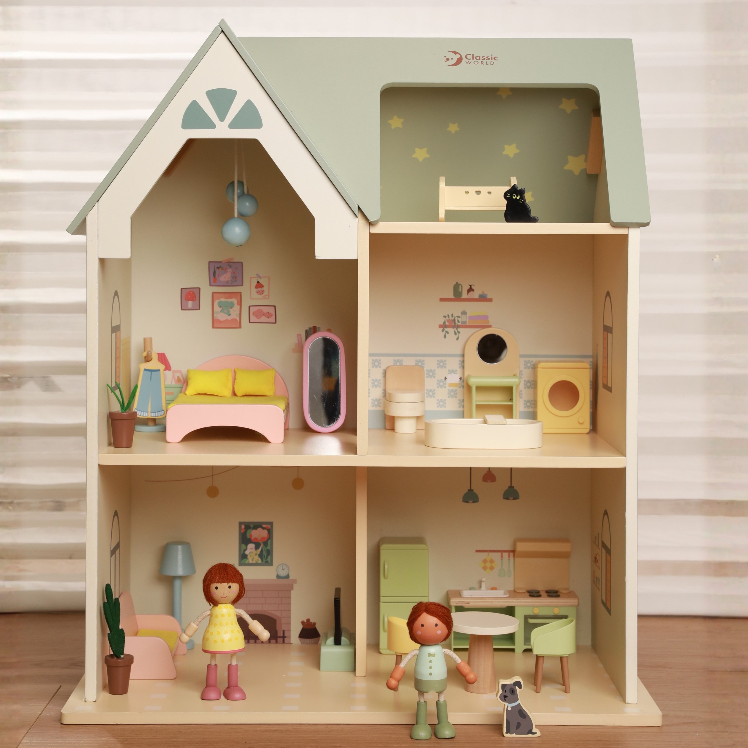 CLASSIC WORLD Large Wooden Dollhouse with Furniture - Slika 8