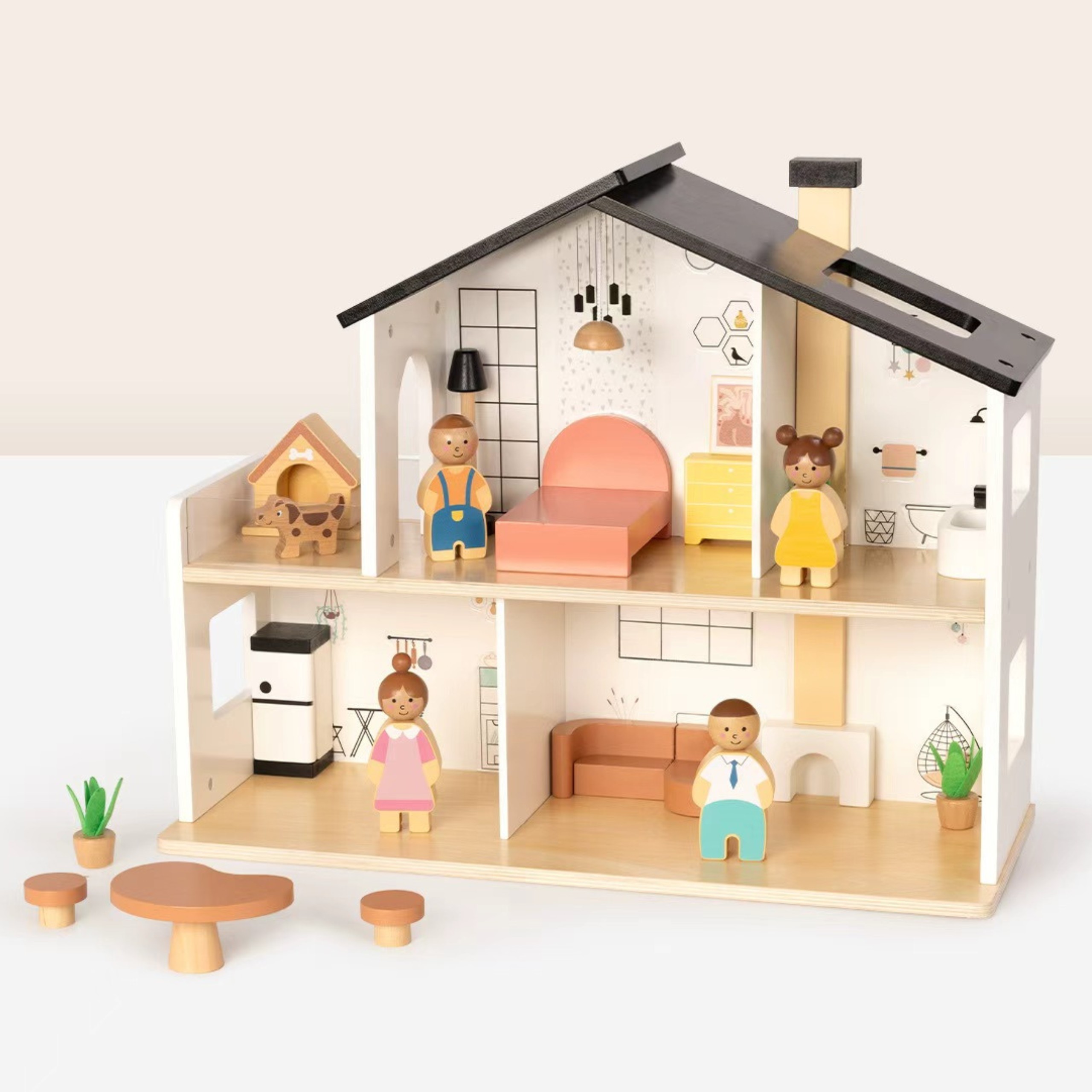 TOOKY TOY Wooden Dollhouse with Accessories and Family 20 pcs. - Slika 5