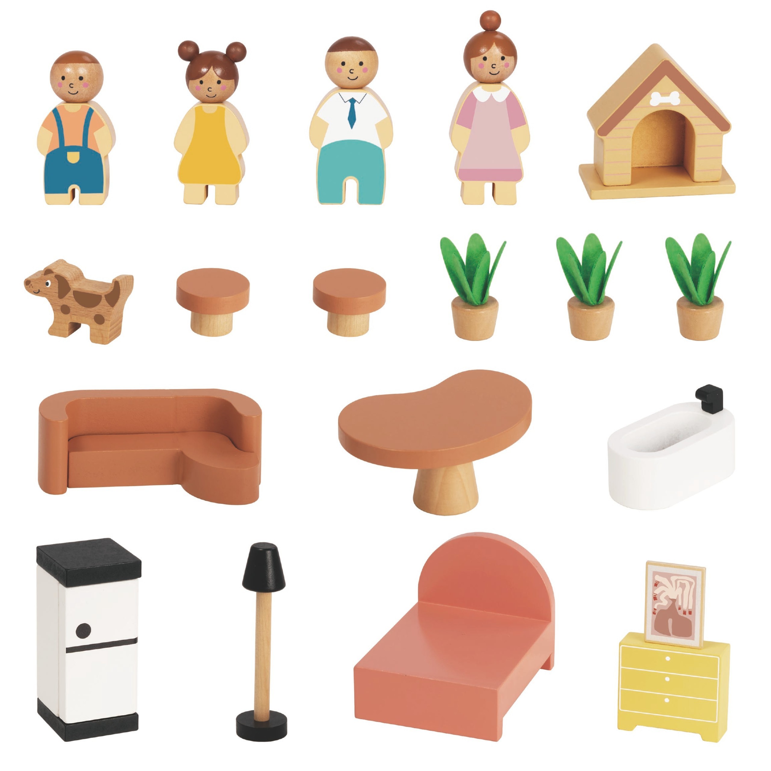 TOOKY TOY Wooden Dollhouse with Accessories and Family 20 pcs. - Slika 6