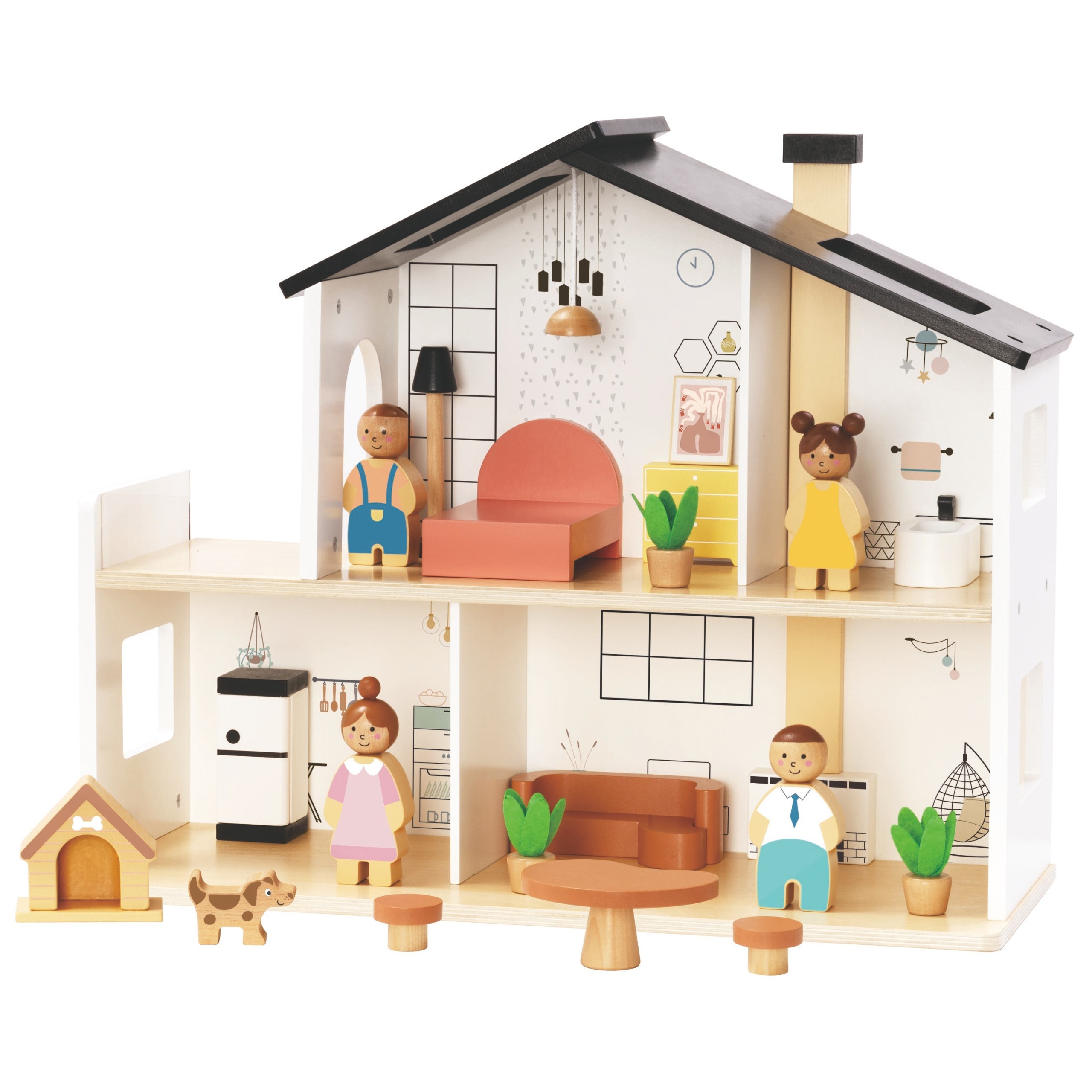 TOOKY TOY Wooden Dollhouse with Accessories and Family 20 pcs. - Slika 7