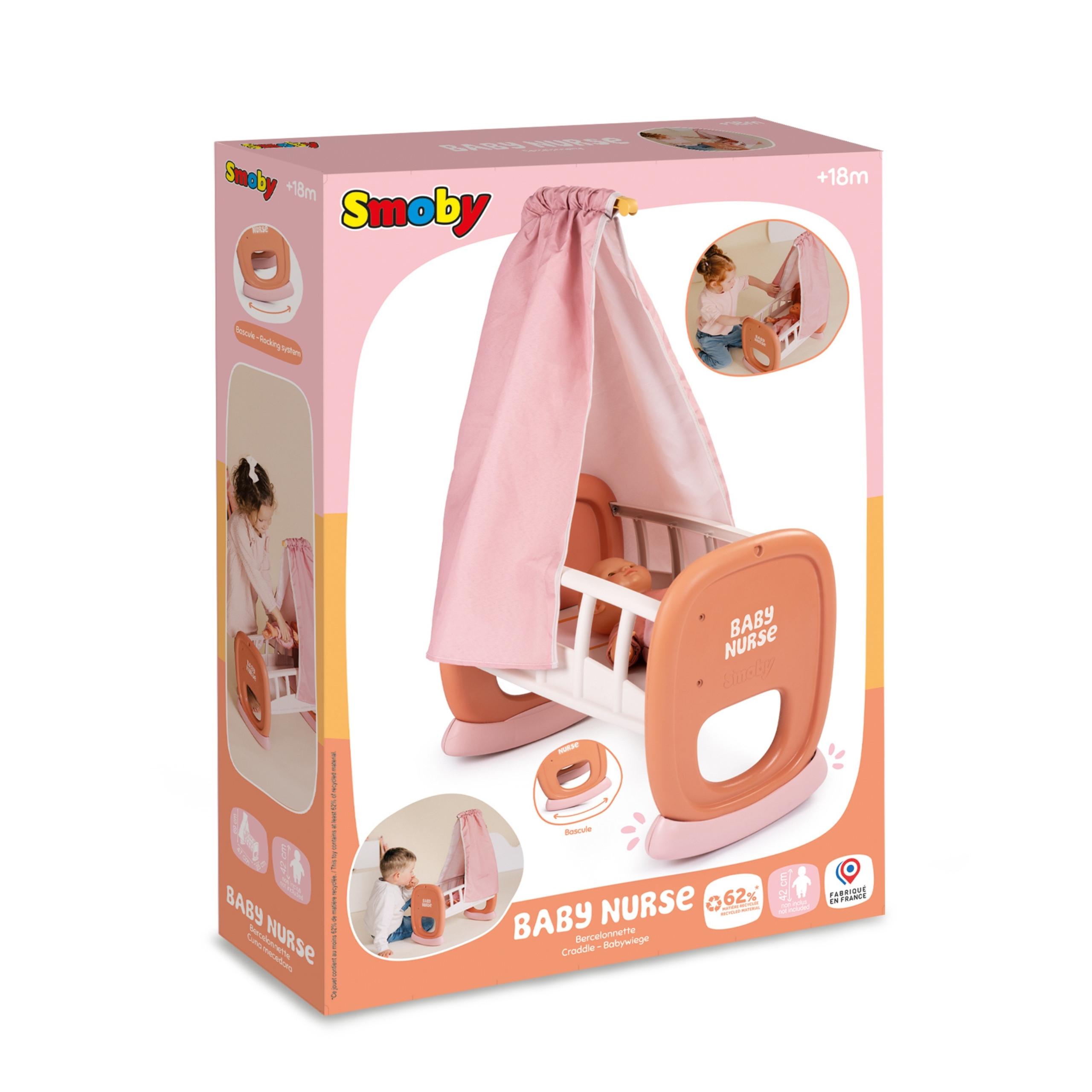 Smoby Baby Nurse Cradle with Canopy - Slika 8