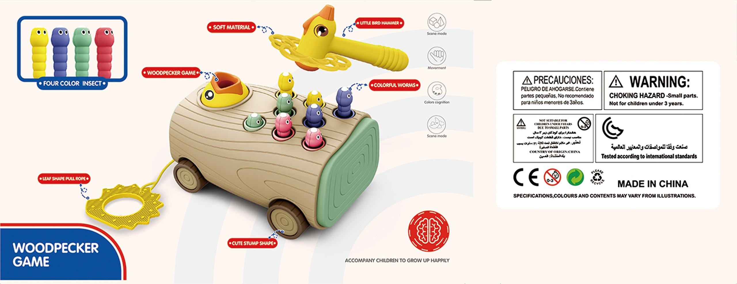 WOOPIE Arcade Game Woodpecker Bug Hammer 3in1 Stroller Puller for Babies - Slika 8