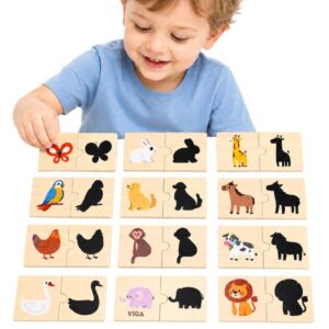 VIGA Wooden Puzzle Set Animal Match Shadow Puzzle