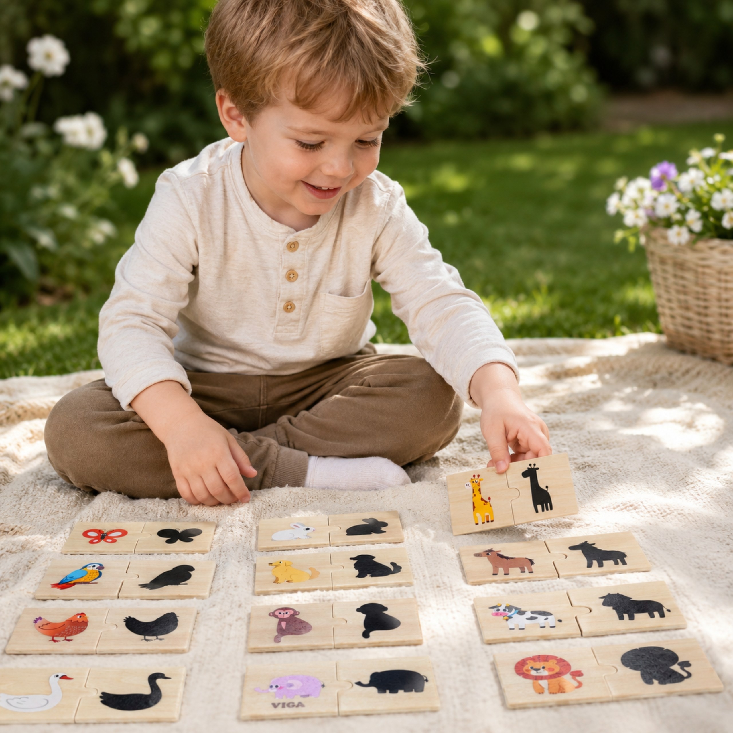 VIGA Wooden Puzzle Set Animal Match Shadow Puzzle - Slika 2