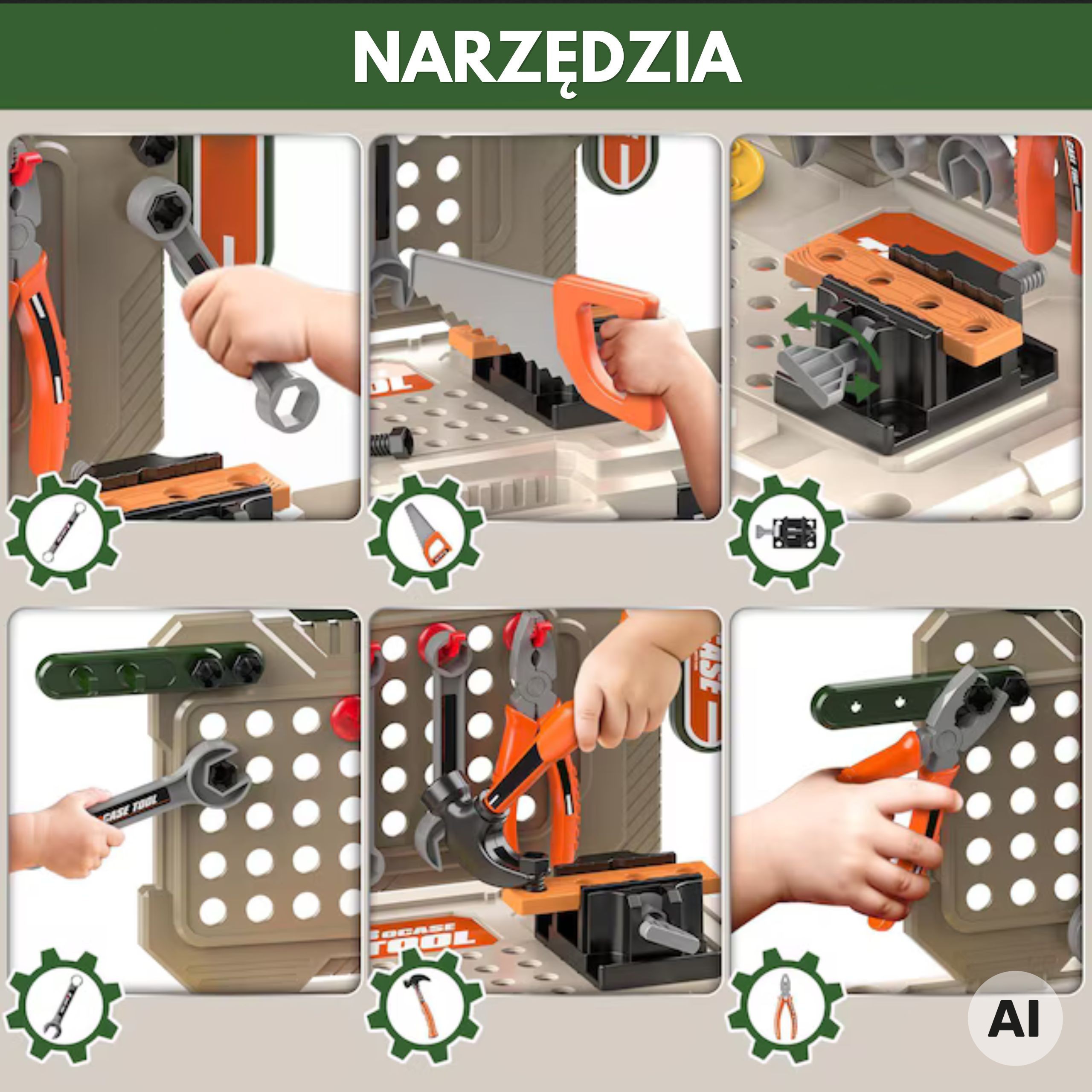 WOOPIE 4-in-1 Workshop for Little Handyman Battery-Powered Drill Accessories 90pcs. - Slika 4