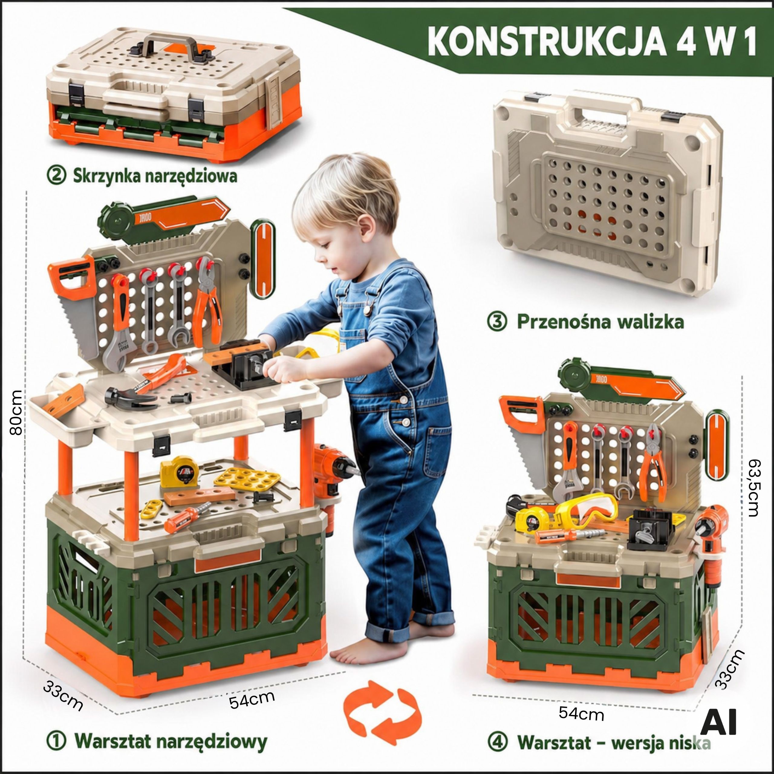 WOOPIE 4-in-1 Workshop for Little Handyman Battery-Powered Drill Accessories 90pcs. - Slika 5
