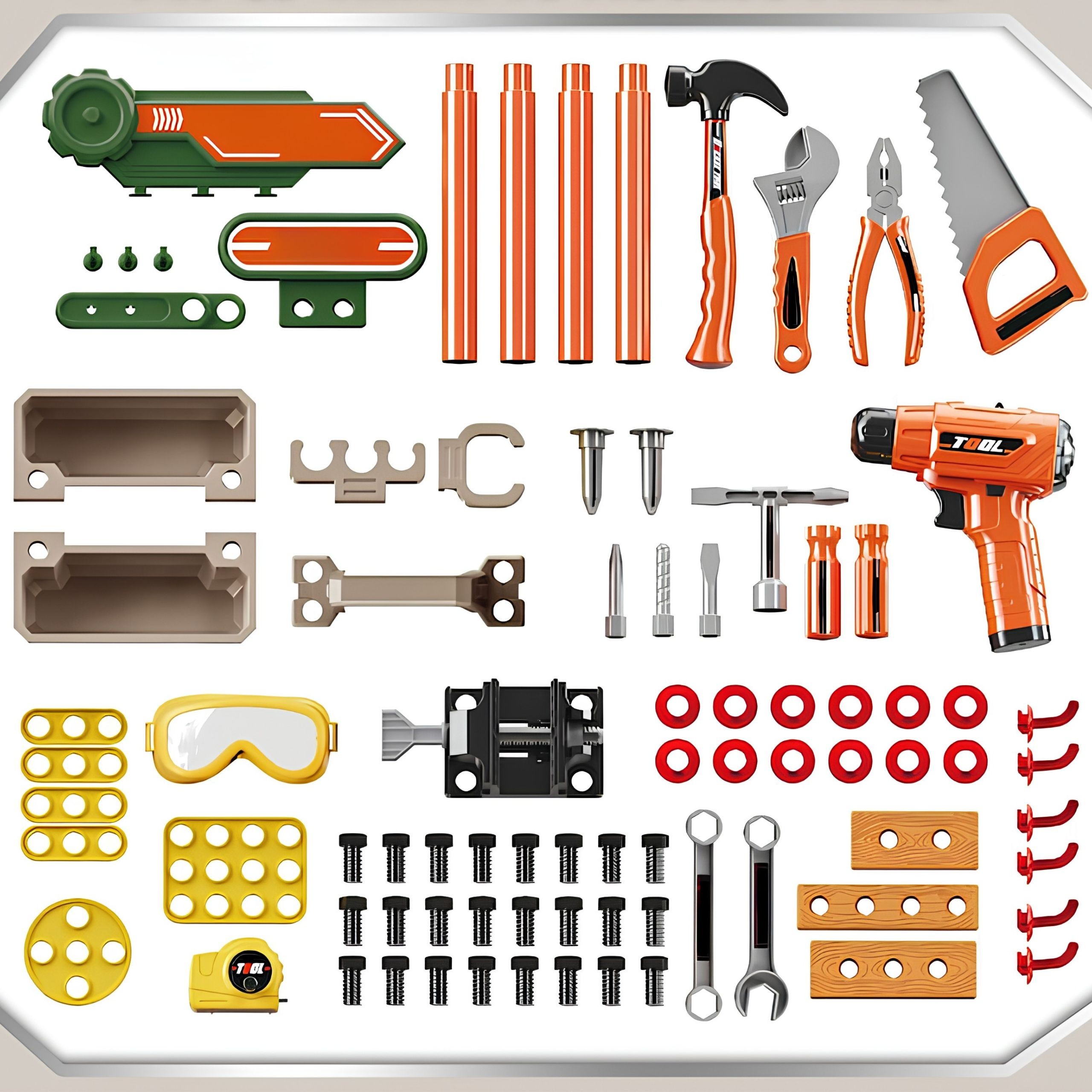 WOOPIE 4-in-1 Workshop for Little Handyman Battery-Powered Drill Accessories 90pcs. - Slika 8