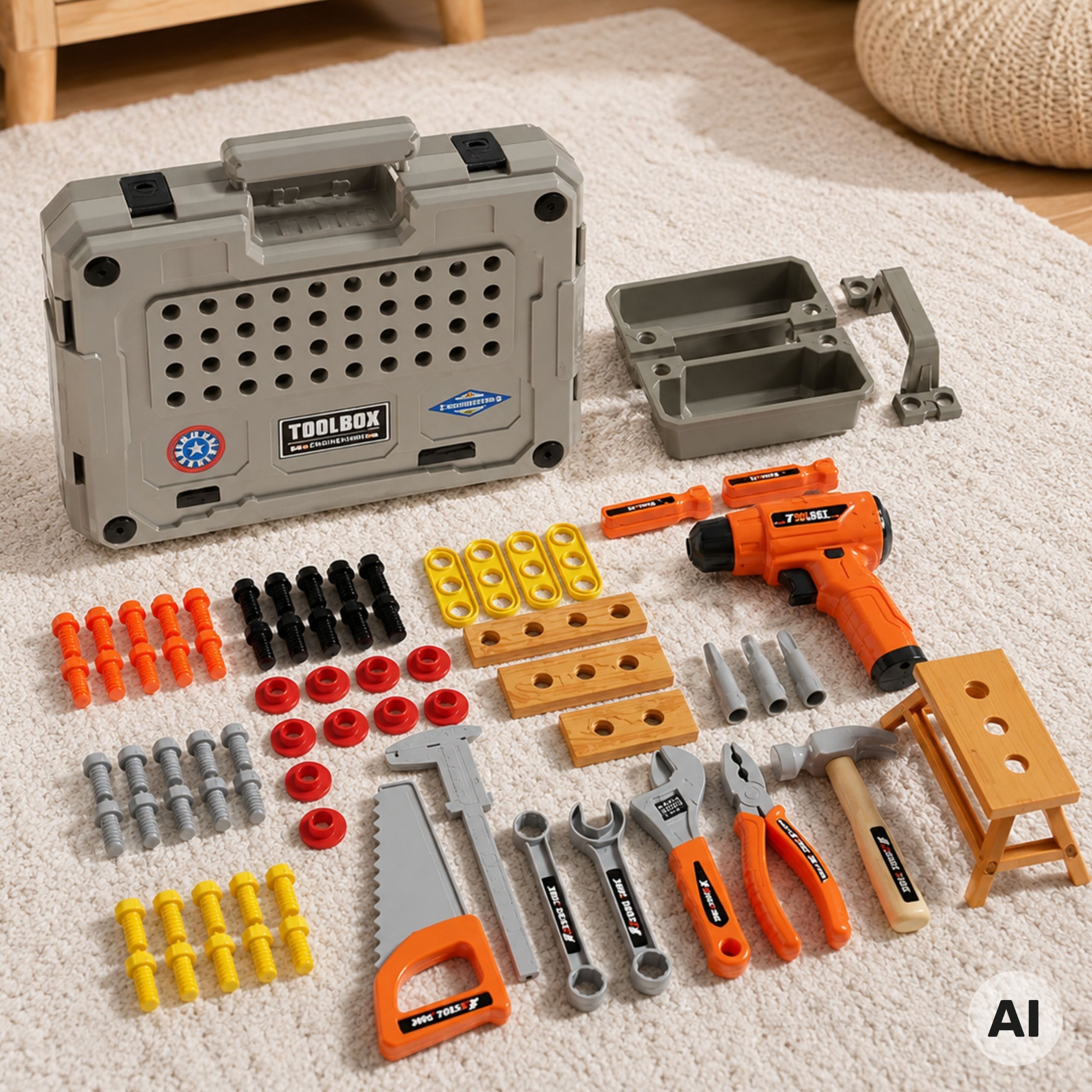 WOOPIE Tool Set in a Case 78 Pieces for Little Handyman Battery-Powered Drill and Light - Slika 3