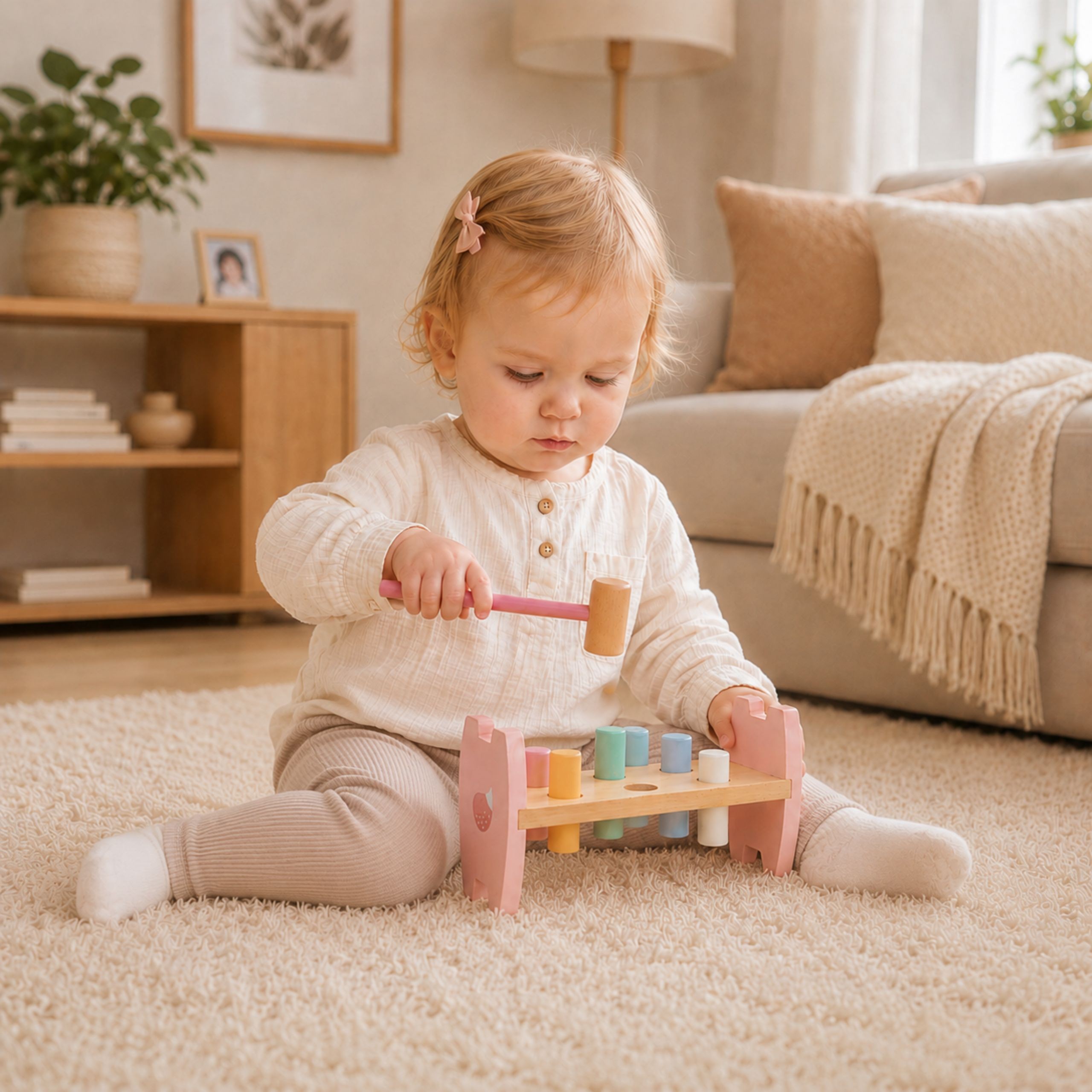 Viga PolarB Wooden Punching Toy with Hammer Fox Montessori - Slika 4