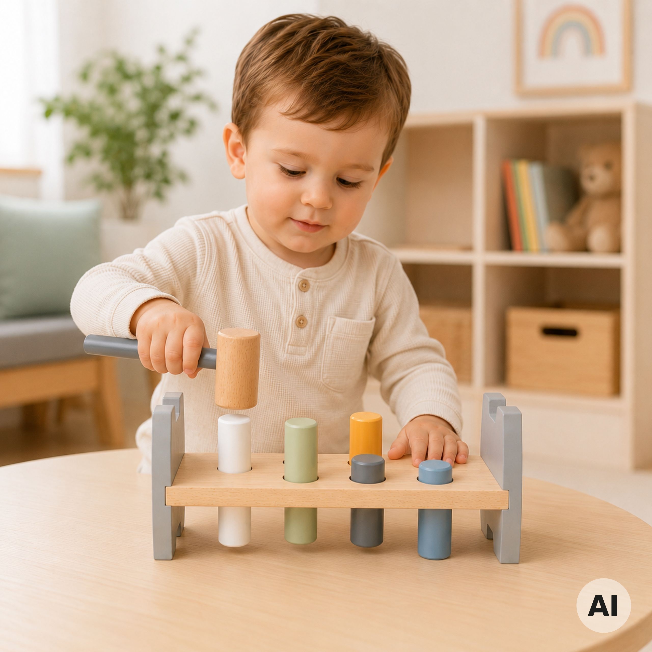 Viga PolarB Wooden Penguin Montessori Hammer Punch - Slika 3