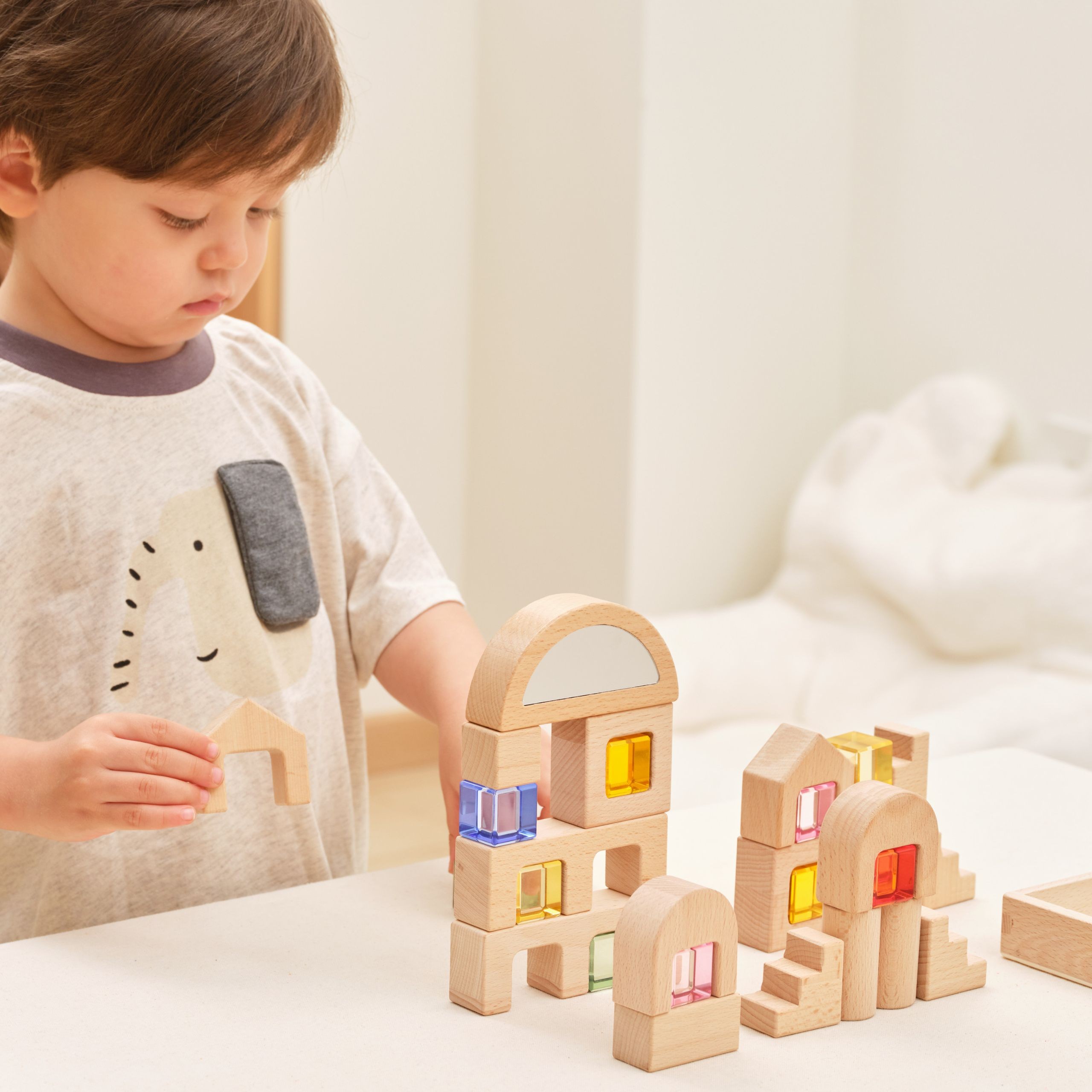VIGA Wooden Construction Blocks with Colored Windows 32 pcs. - Slika 3