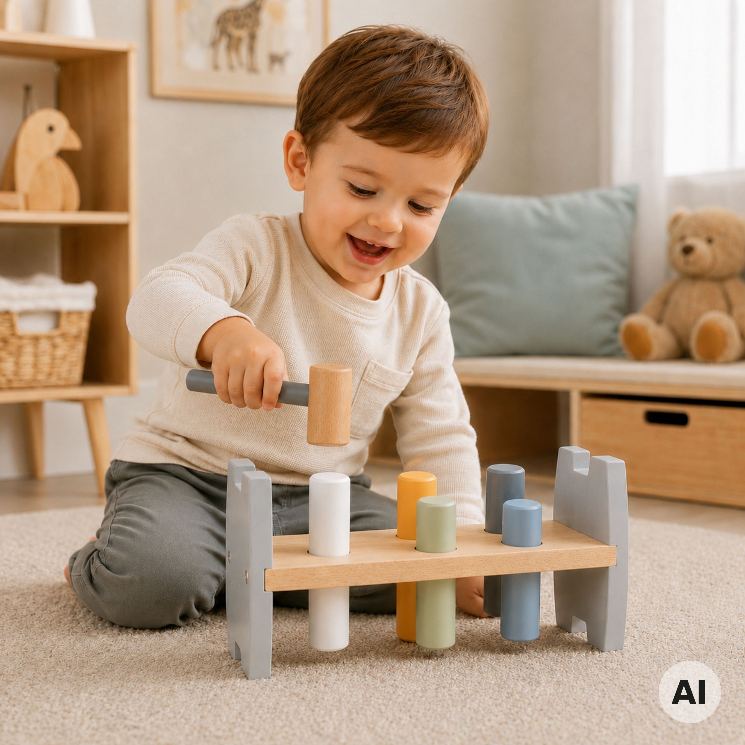 Viga PolarB Wooden Penguin Montessori Hammer Punch - Slika 4