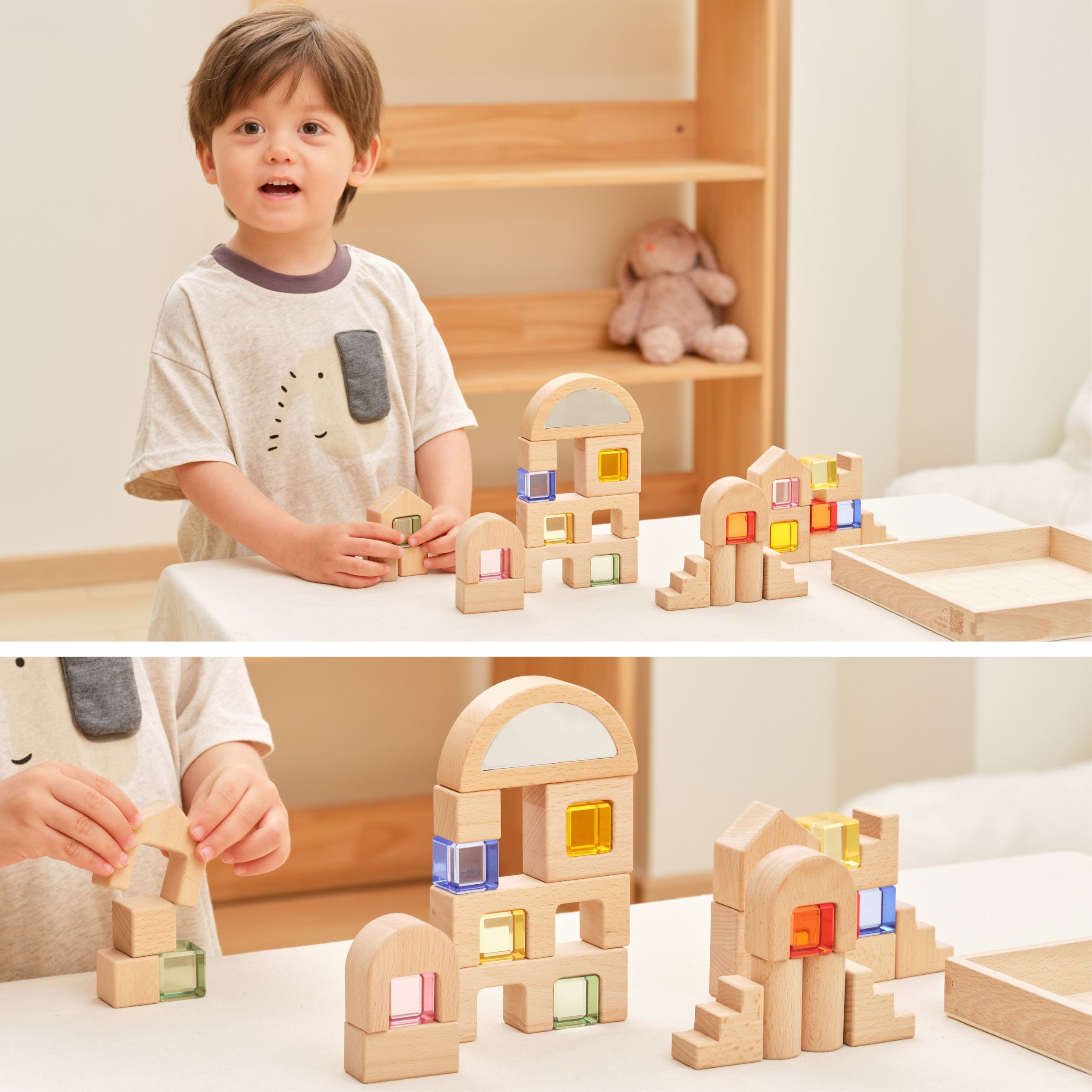 VIGA Wooden Construction Blocks with Colored Windows 32 pcs. - Slika 4