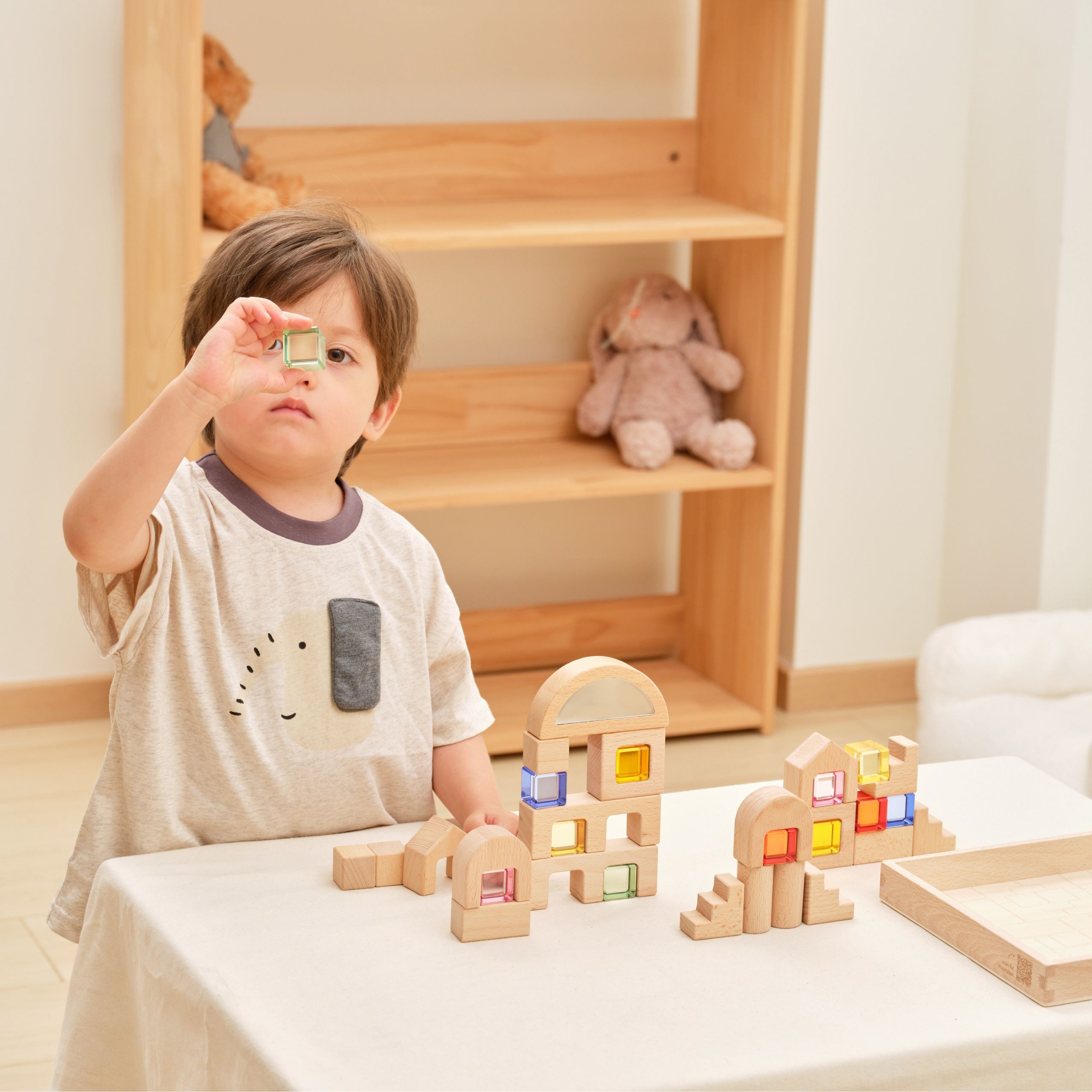 VIGA Wooden Construction Blocks with Colored Windows 32 pcs. - Slika 5