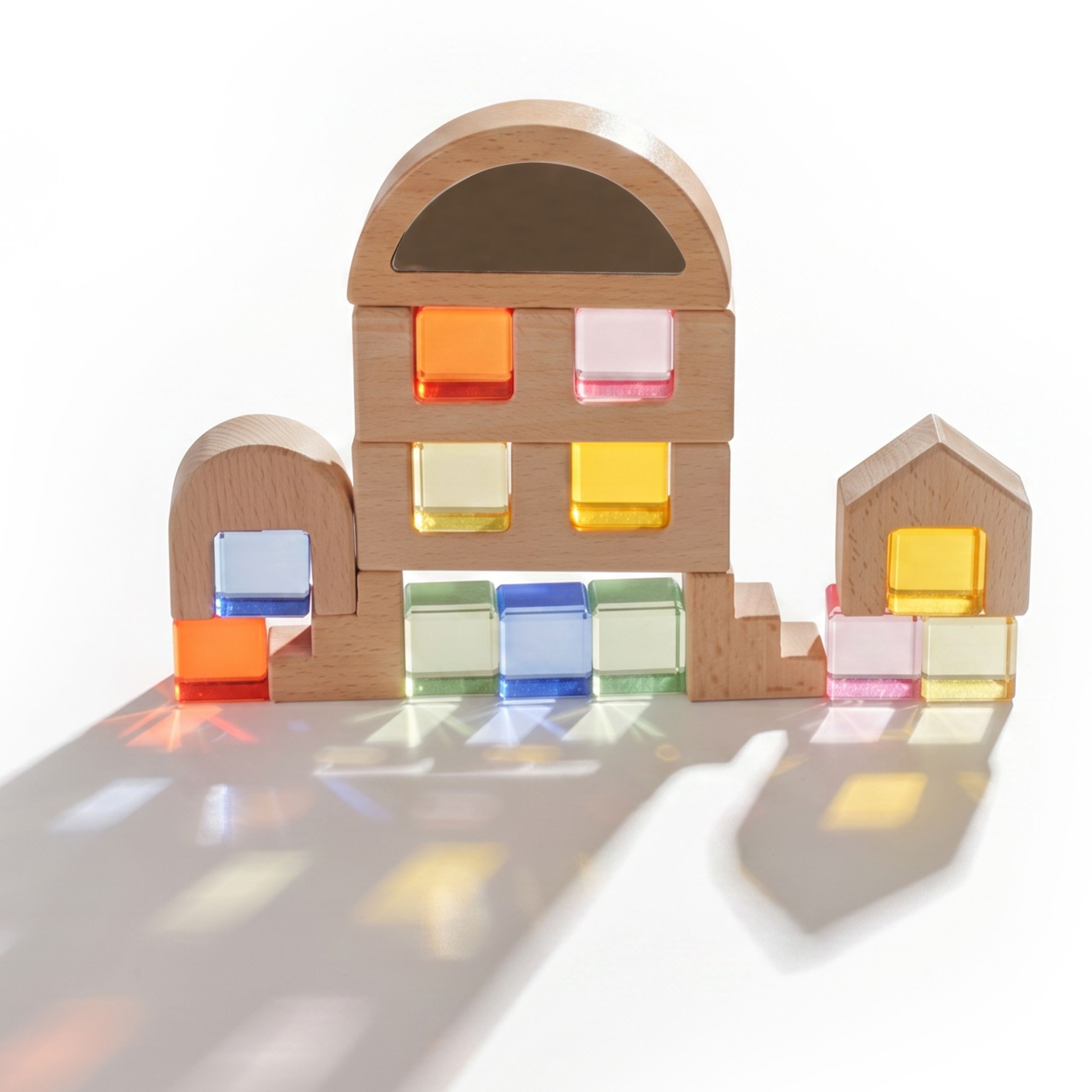 VIGA Wooden Construction Blocks with Colored Windows 32 pcs. - Slika 6