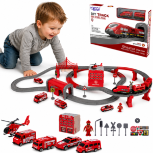 WOOPIE Electric Train Car Track Fire Helicopter Cars 92 pcs.