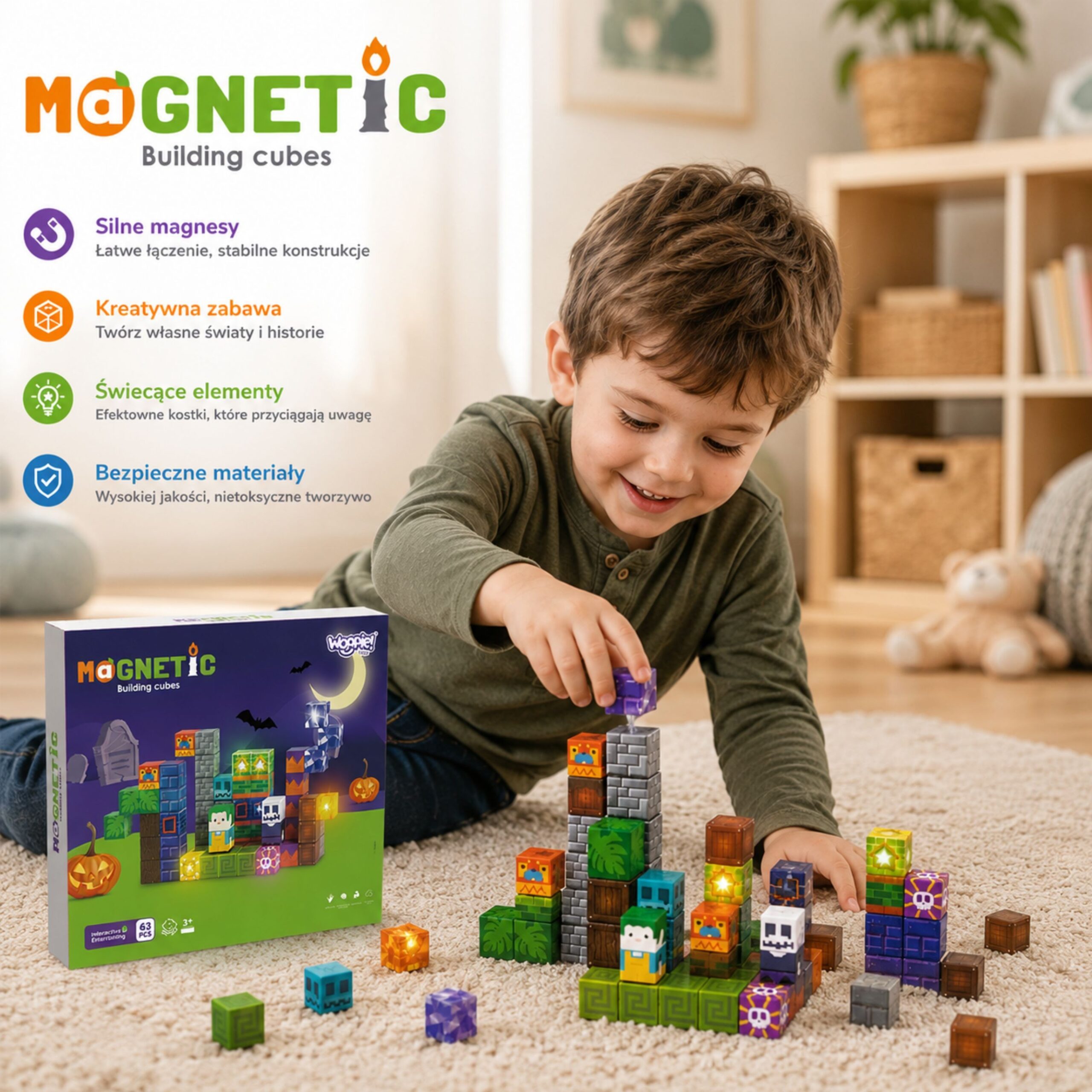 WOOPIE Magnetic Blocks Glowing Halloween 63 pcs. - Slika 3