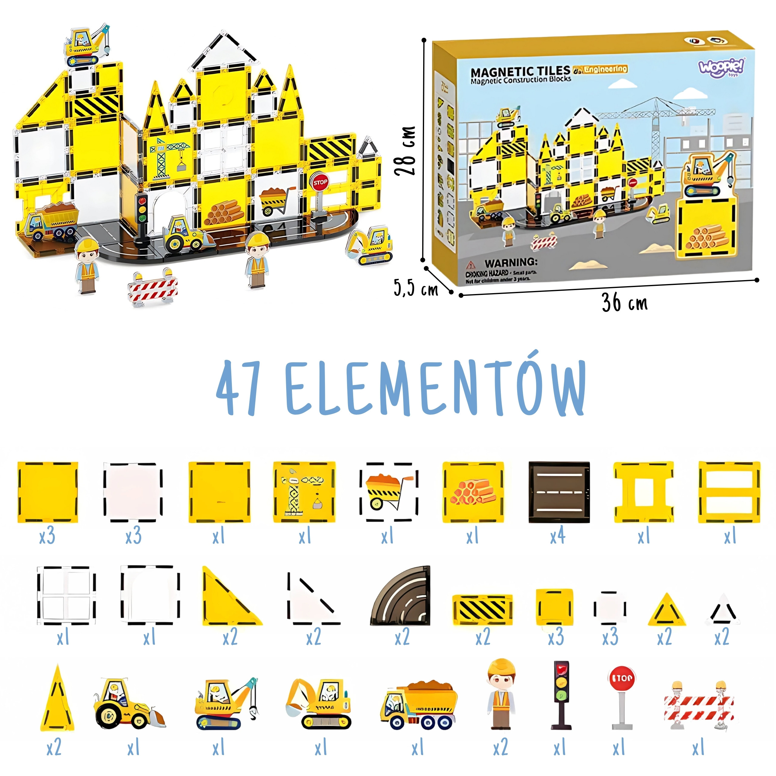 WOOPIE Magnetic Building Blocks 7.5 cm Construction Site STEAM 47 pcs. - Slika 6