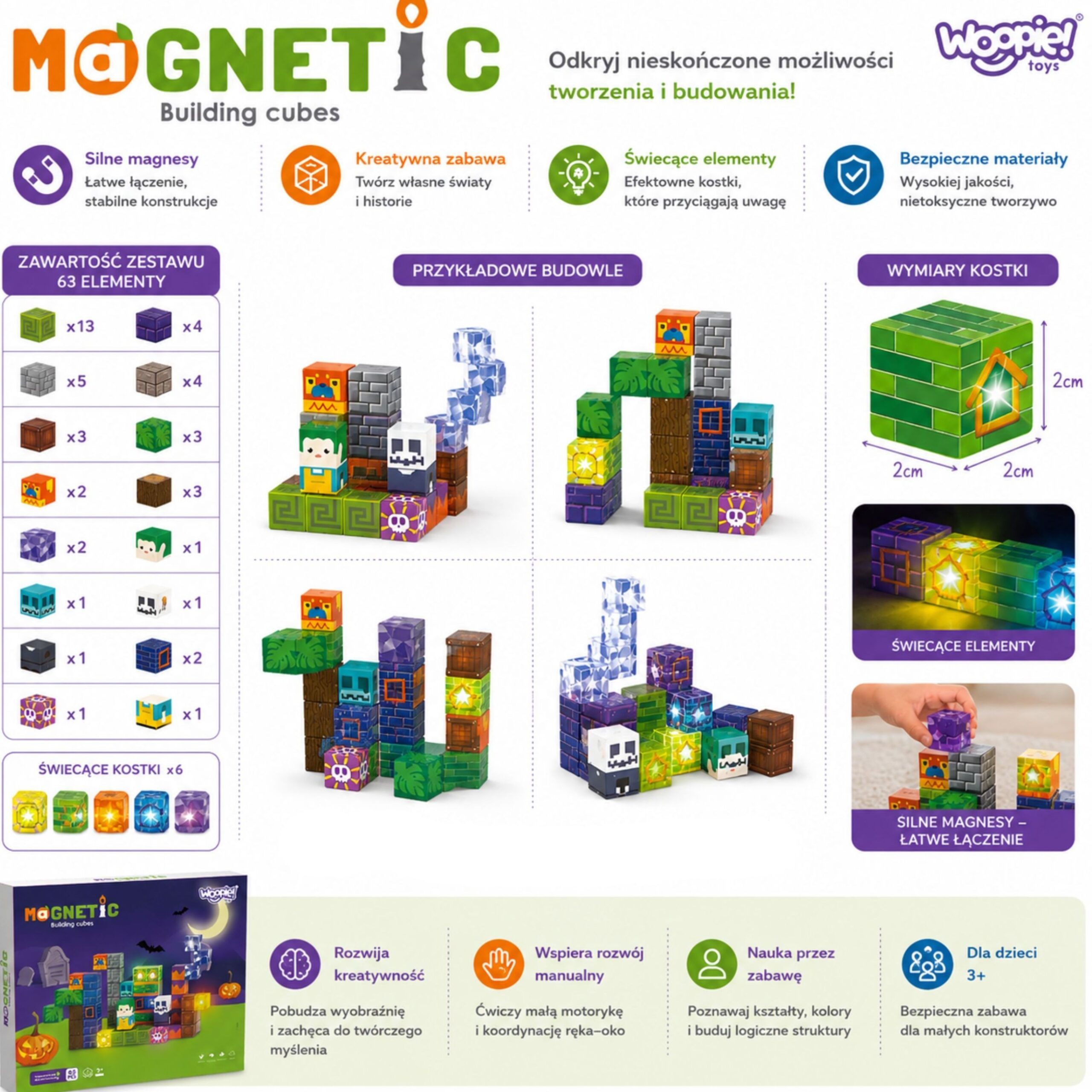 WOOPIE Magnetic Blocks Glowing Halloween 63 pcs. - Slika 8