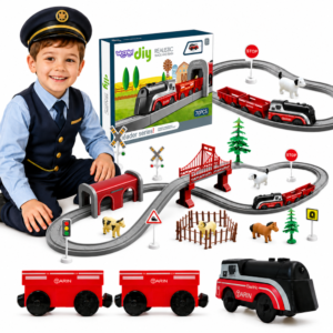 WOOPIE Electric Train Set Locomotive Track Farm Animals 70 pcs.