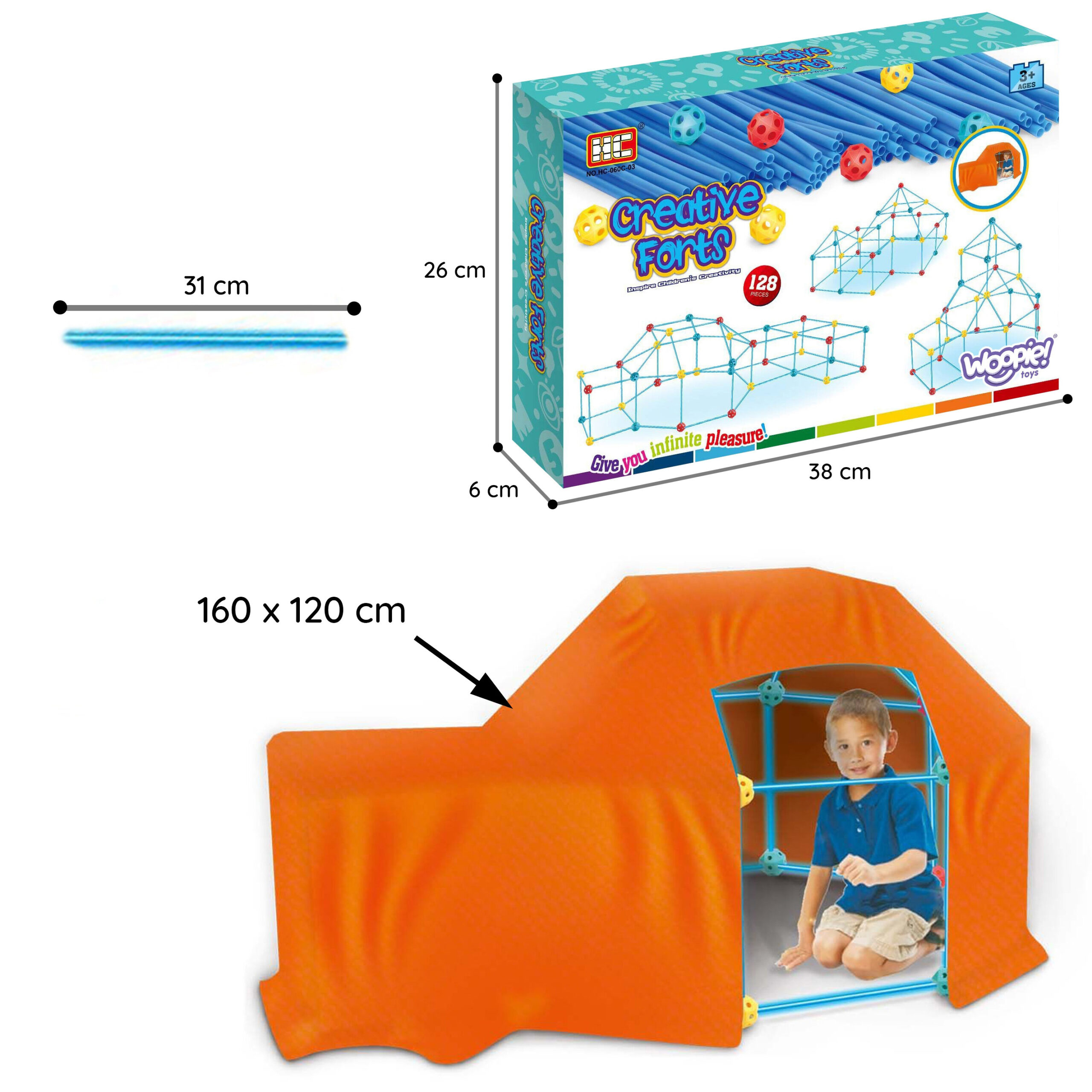 WOOPIE Big Blocks Construction Tent Set Straws Tubes 128 pcs. - Slika 8