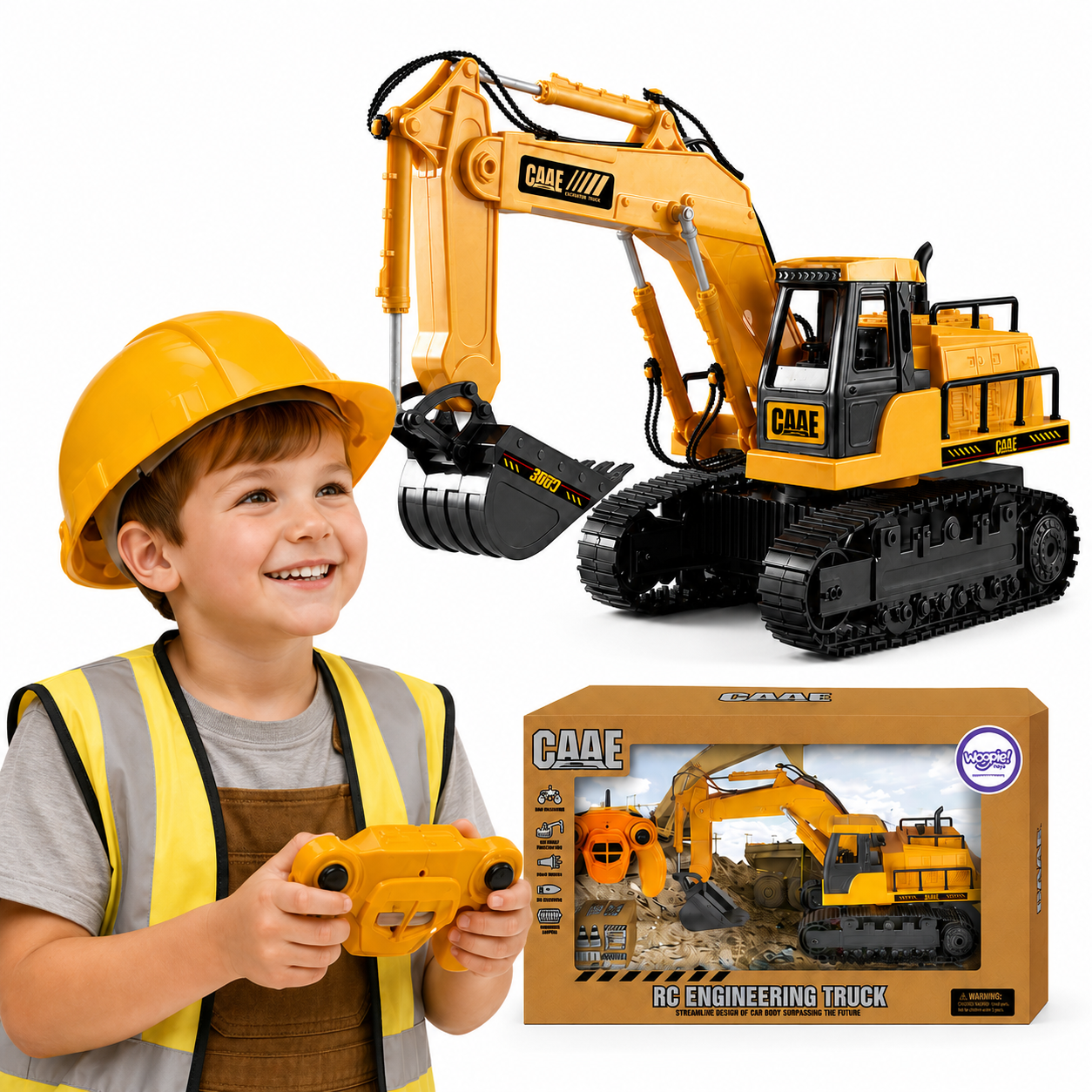 WOOPIE Large Remote Controlled Excavator on Tracks 7 Functions Sound + Acc.