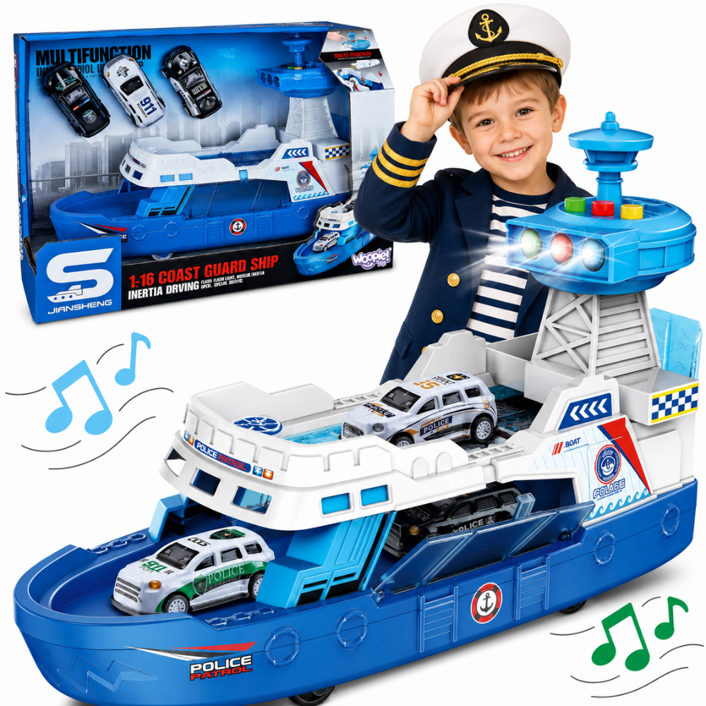 WOOPIE Interactive Police Patrol Boat - Scale 1:16 + 3 cars