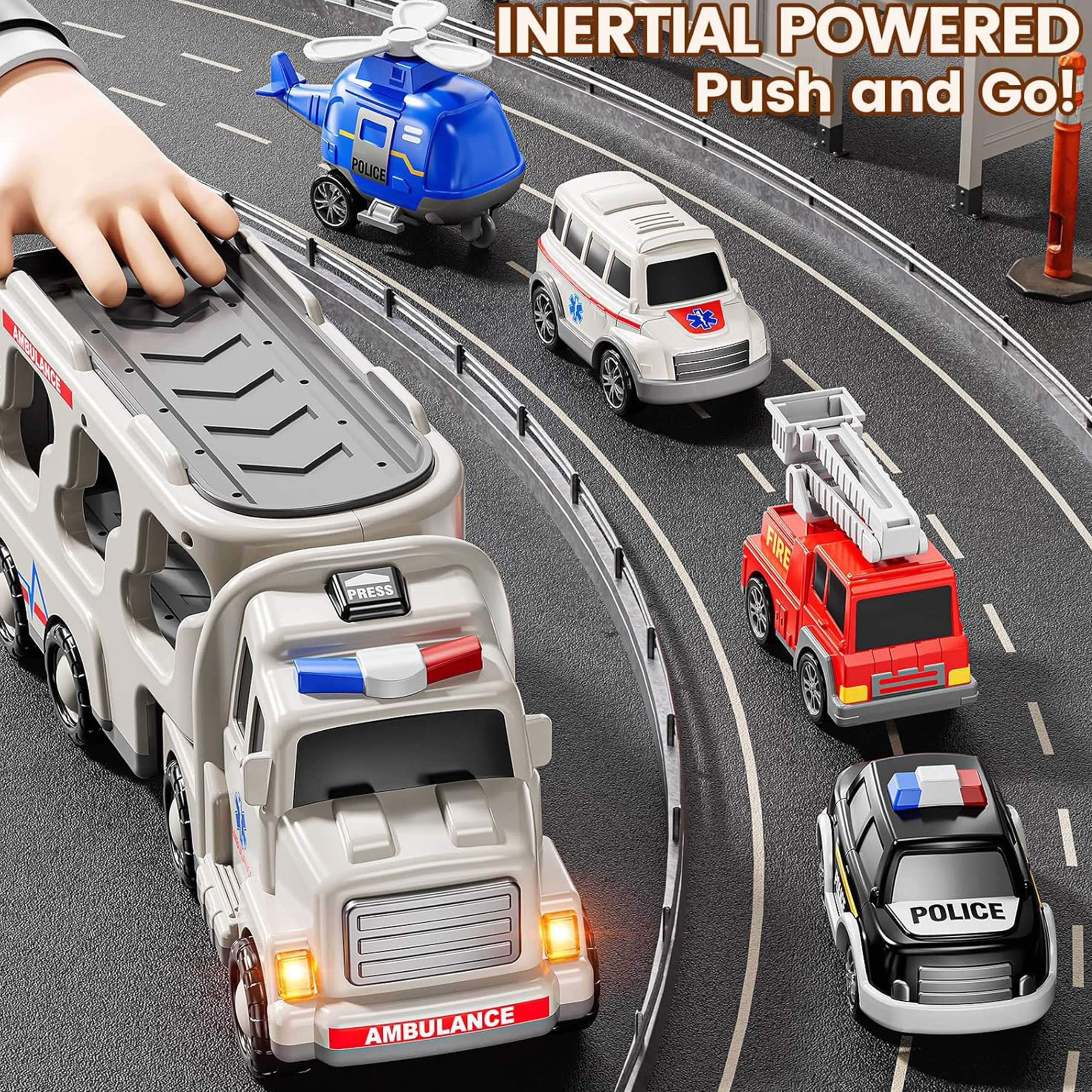 WOOPIE Road Tow Truck Set of 5 Cars - Ambulance - Slika 7