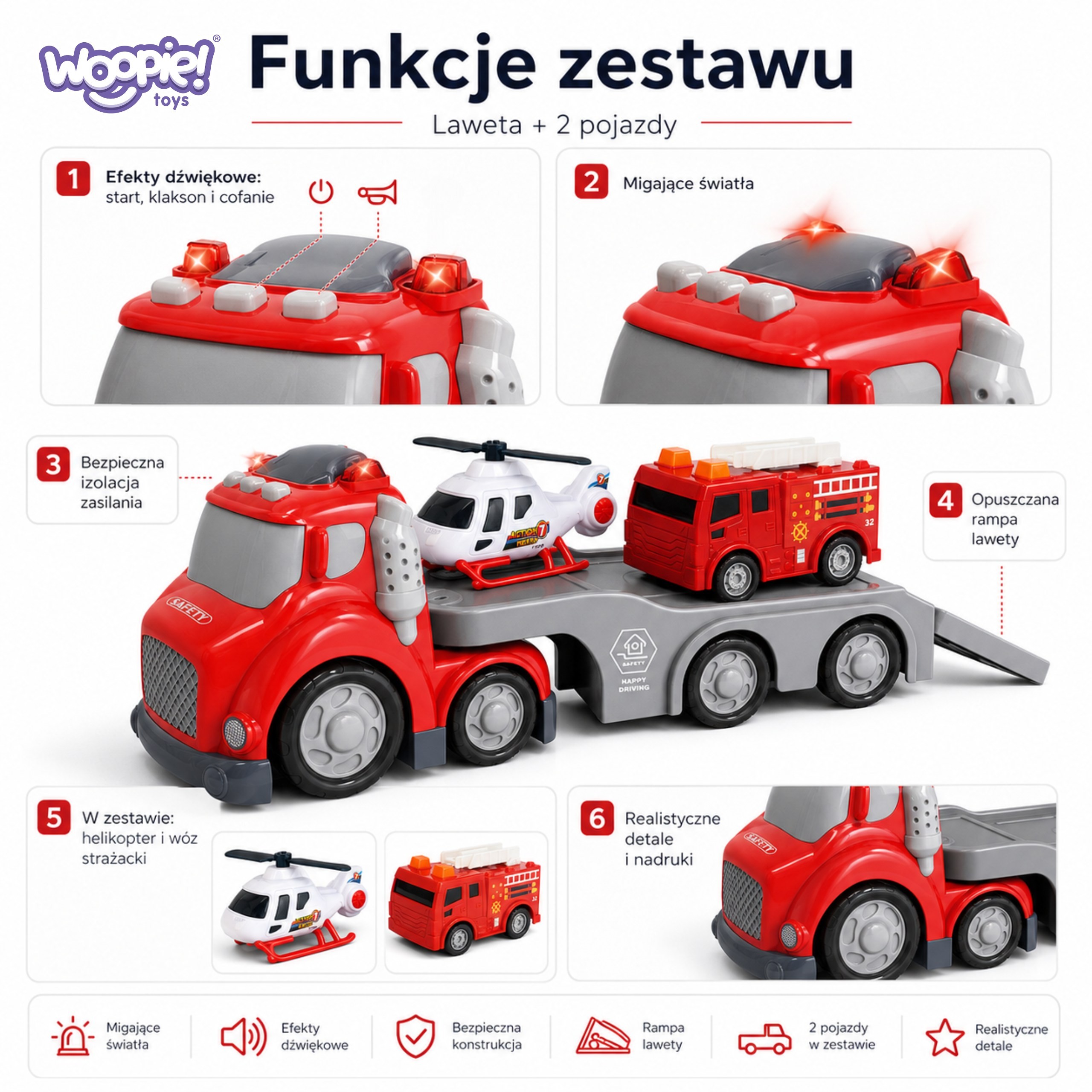 WOOPIE Red Fire Department City Truck Sound and Light Effects - Slika 4