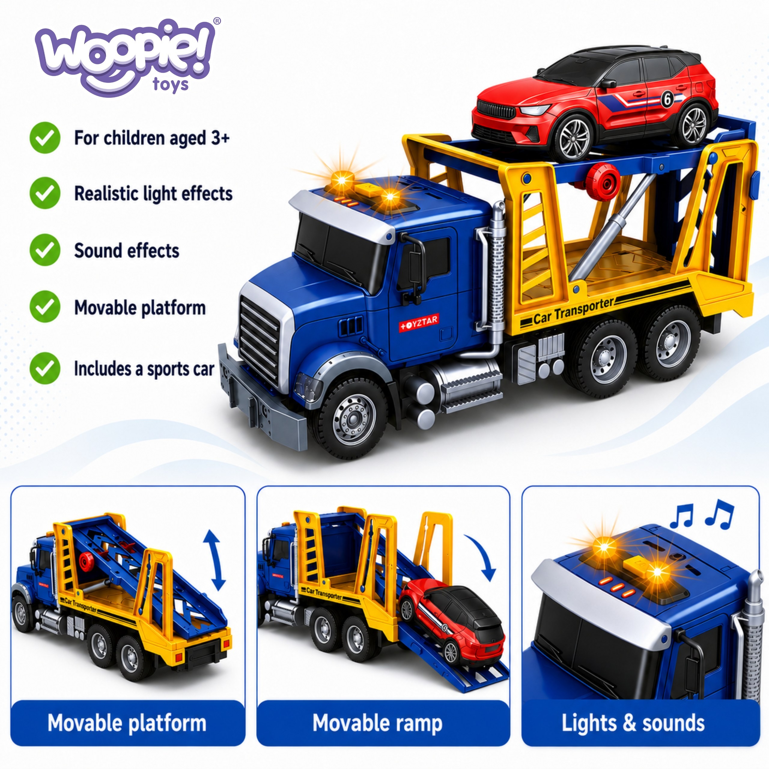 WOOPIE Tow Truck Transporter with Car Light Sound Scale 1:14 - Slika 4