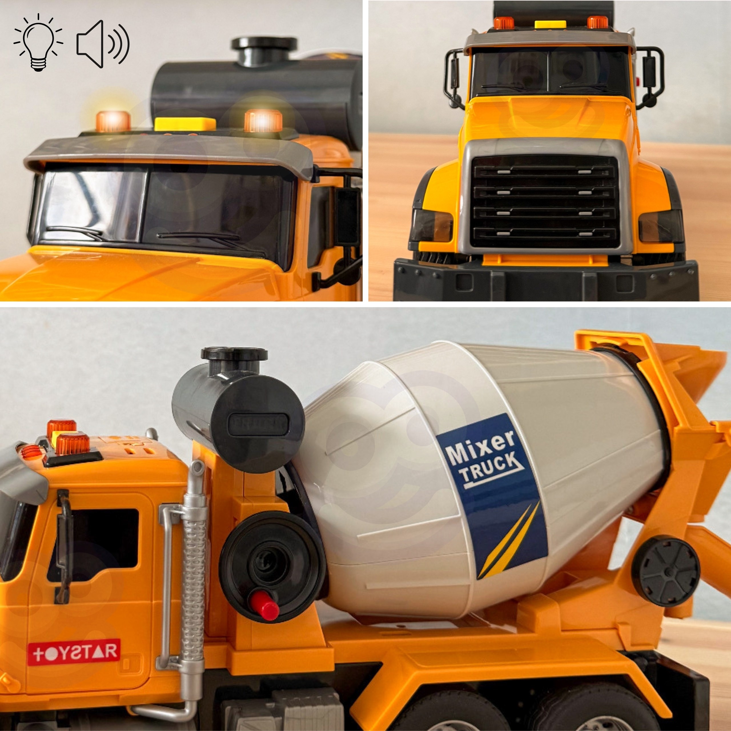 WOOPIE Cement Mixer Truck Rotating Drum Lights Sounds Yellow - Slika 3