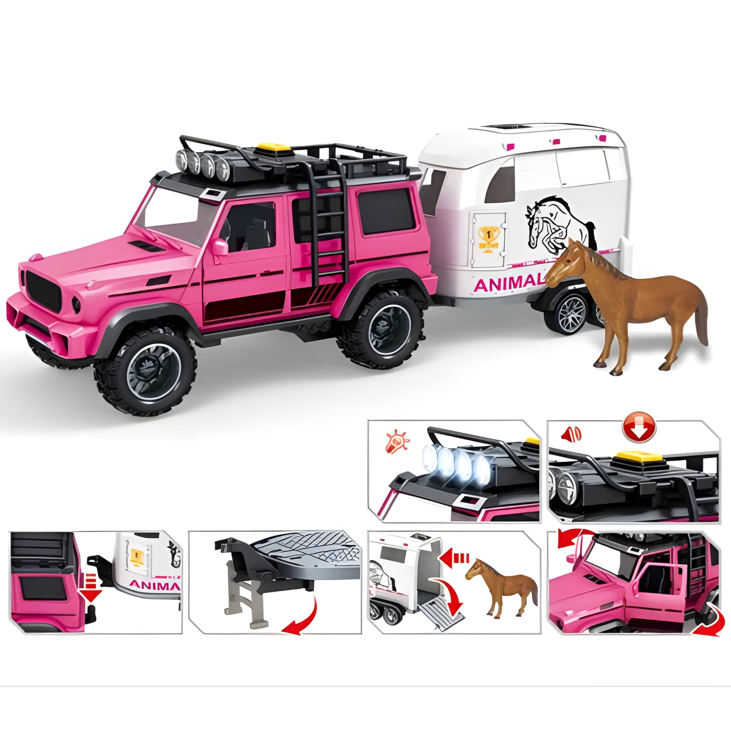 WOOPIE Pink Off-Road Vehicle with Trailer and Horse Figure Set - Slika 7