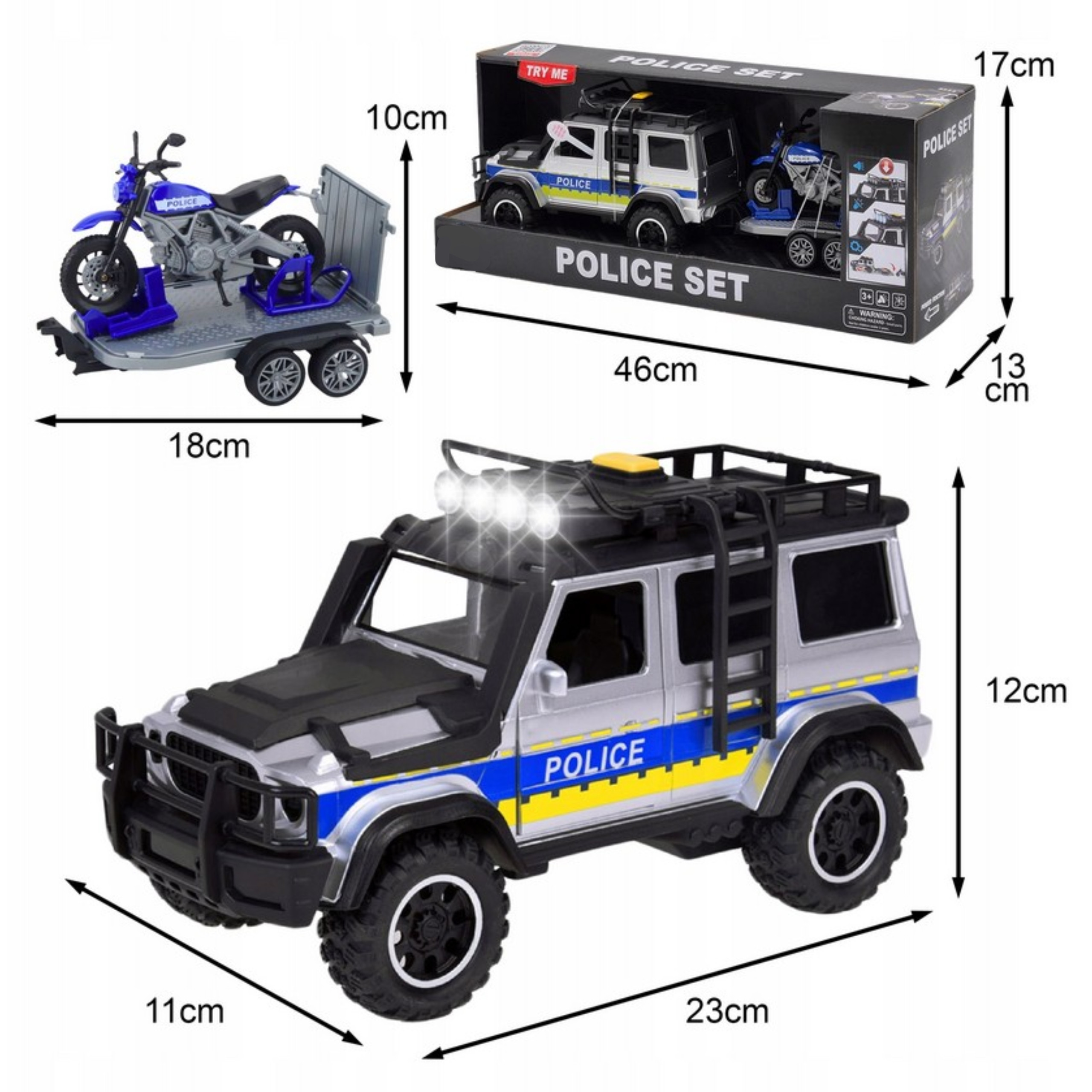 WOOPIE Police Off-Road Vehicle with Motorcycle Trailer Set - Slika 8