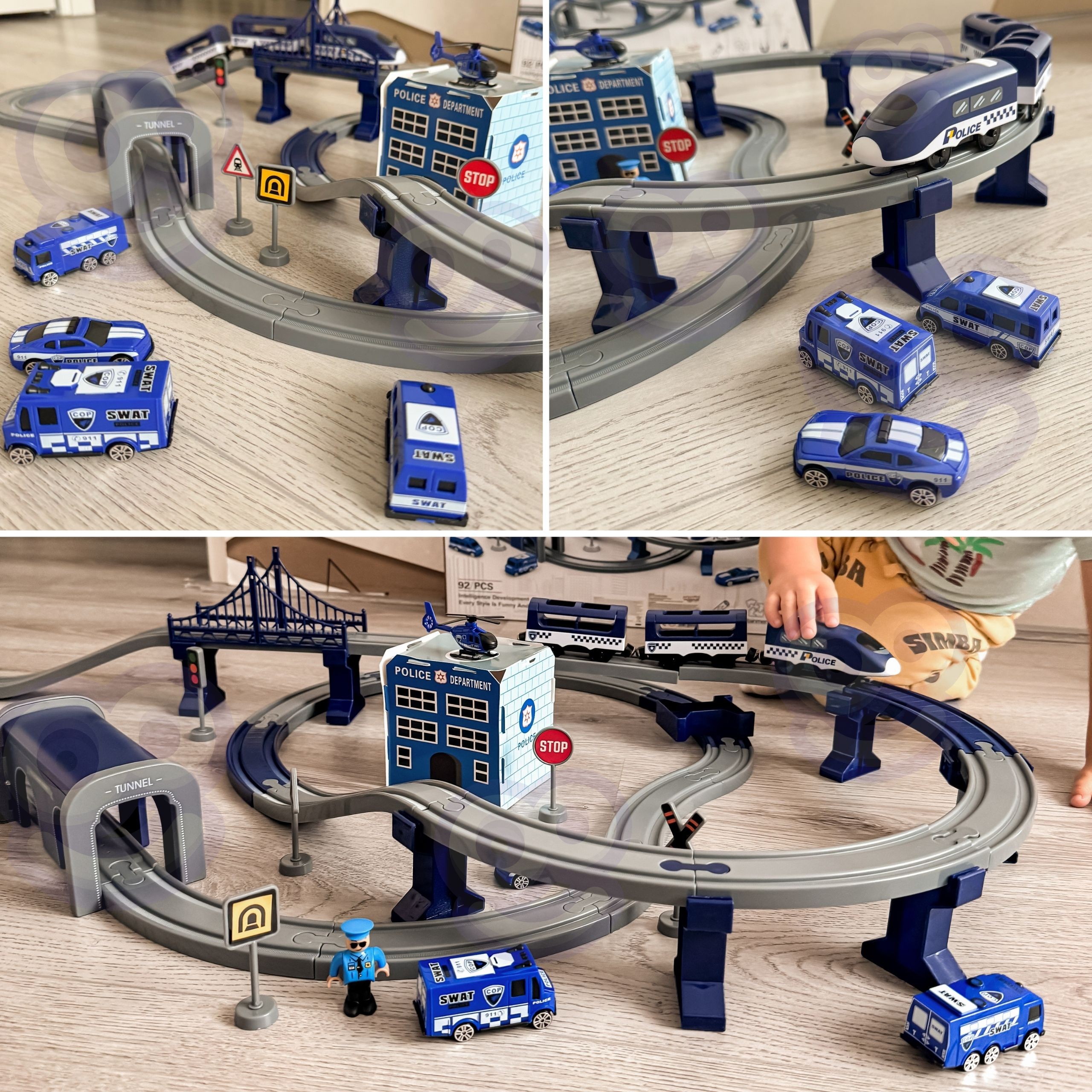 WOOPIE Electric Train Car Track Police Station Helicopter Cars 92 pcs. - Slika 3
