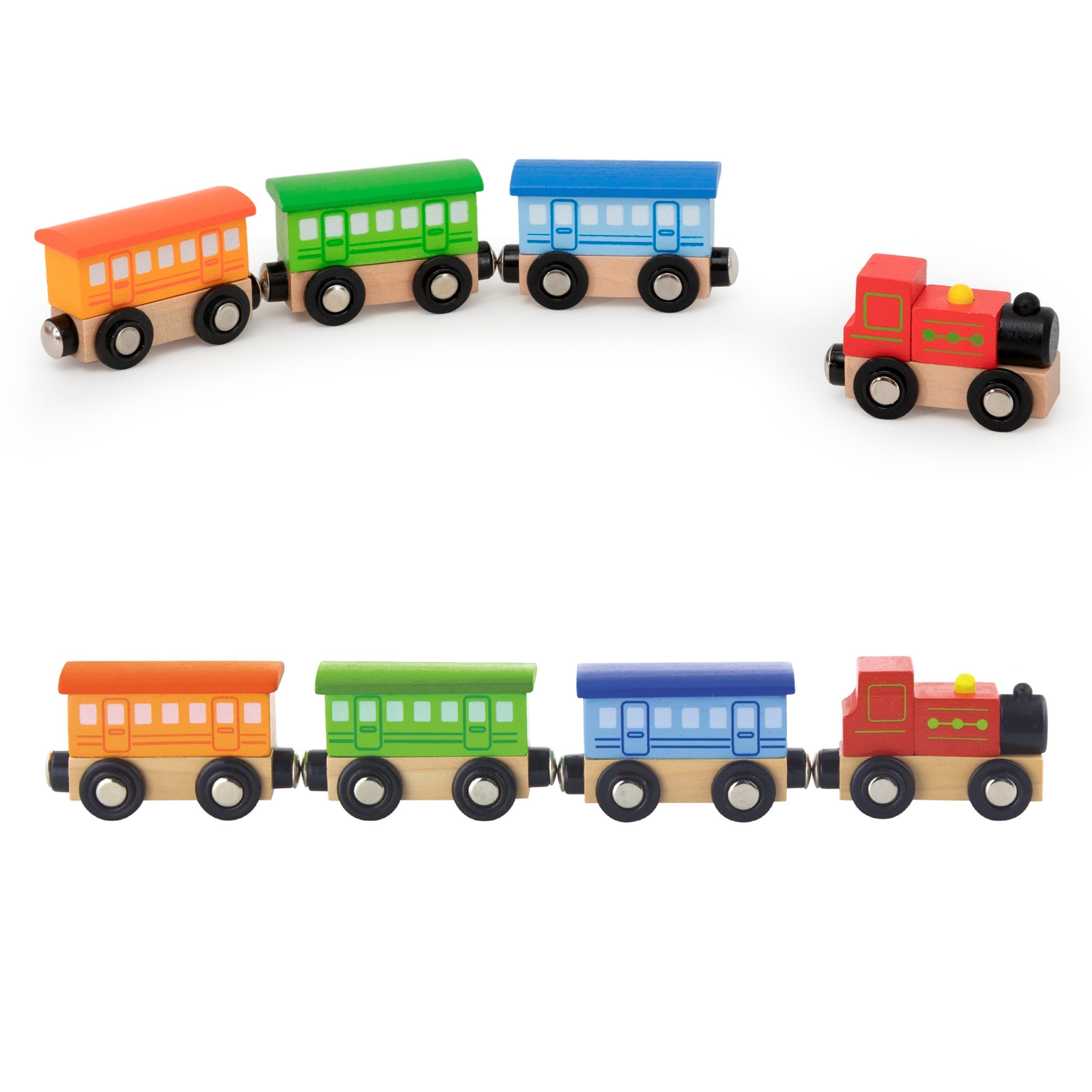 VIGA WOODEN MAGNETIC TRAIN CARRIAGES CHUCK TRAIN LOCOMOTIVE 3+ - Slika 4