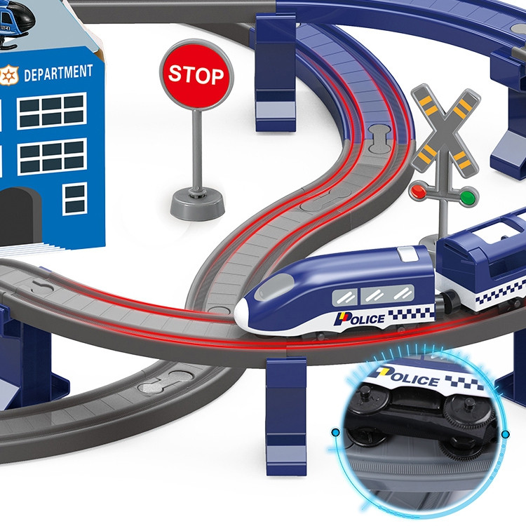 WOOPIE Electric Train Car Track Police Station Helicopter Cars 92 pcs. - Slika 6