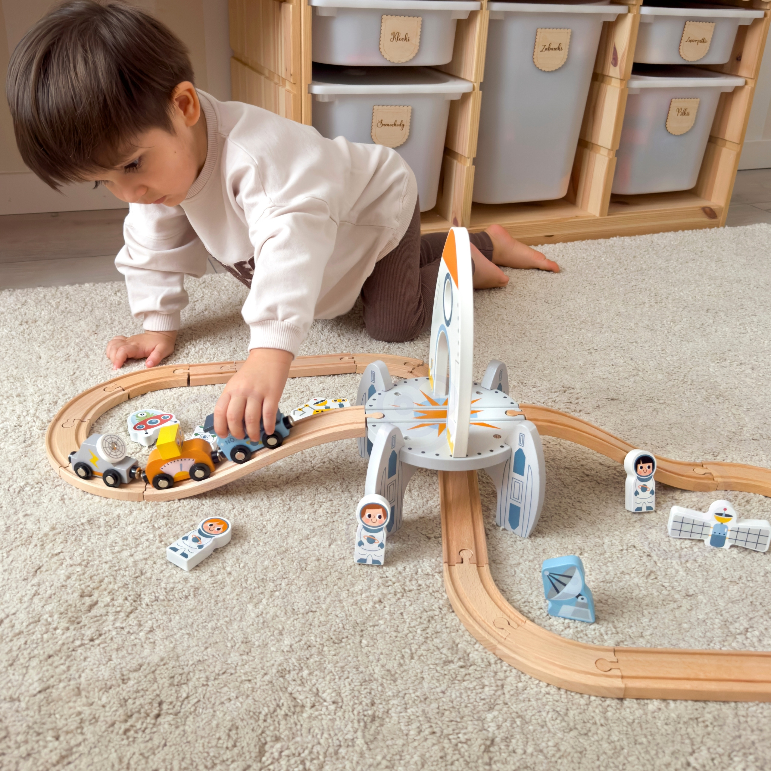 TOOKY TOY Wooden Space Train Track Set - Slika 4