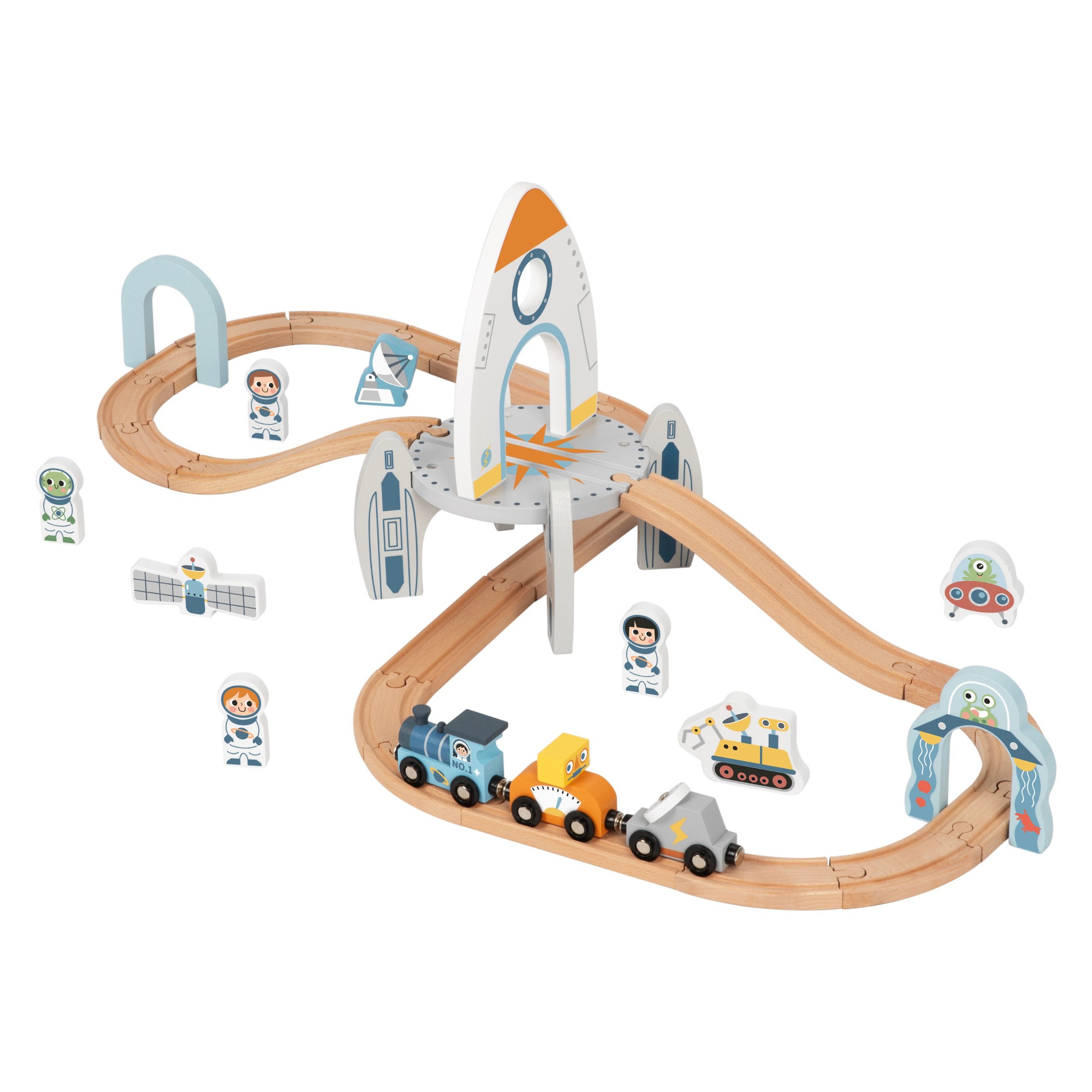 TOOKY TOY Wooden Space Train Track Set - Slika 8