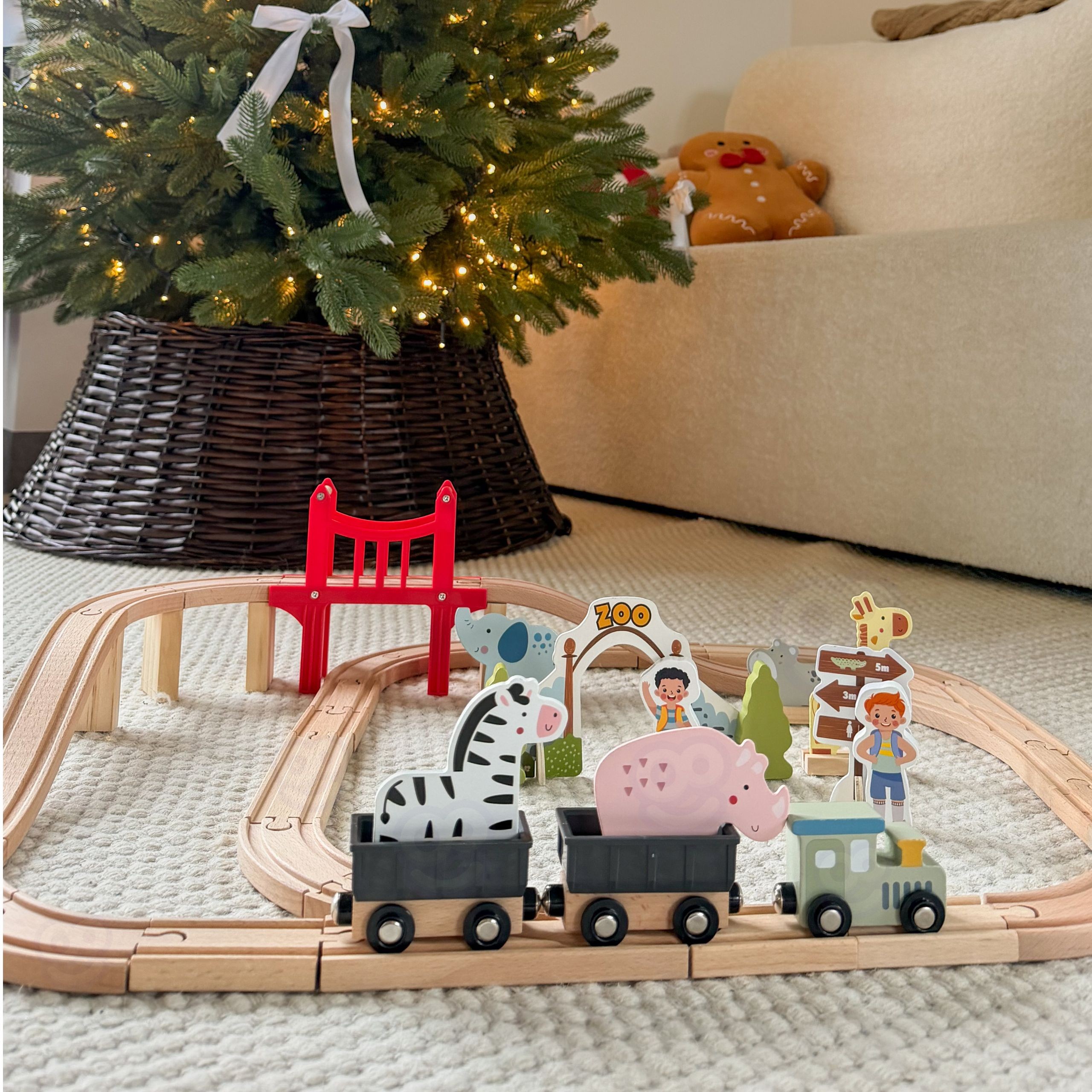 WOOPIE GREEN Wooden Zoo Train Set XL Magnetic Train Track 60 pcs FSC - Slika 3