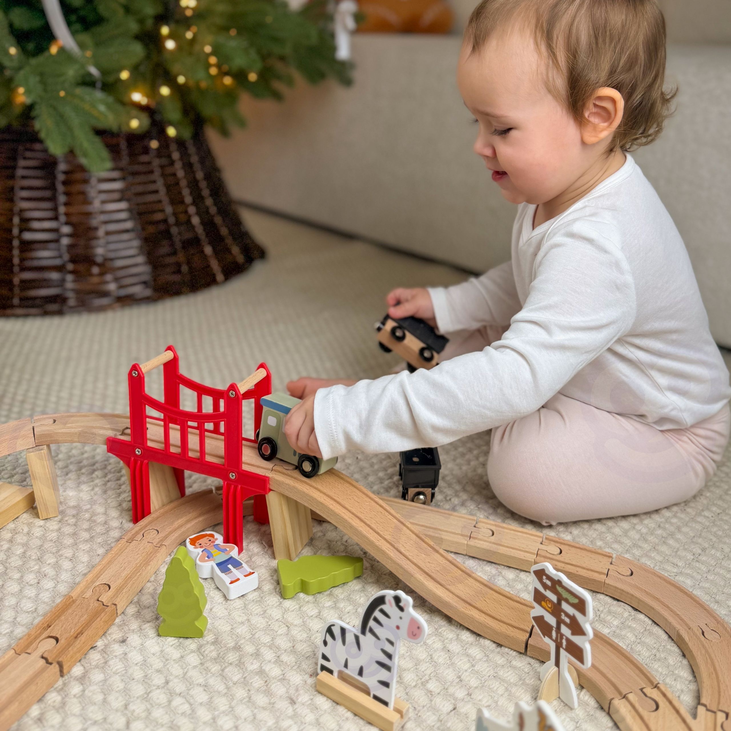 WOOPIE GREEN Wooden Zoo Train Set XL Magnetic Train Track 60 pcs FSC - Slika 4