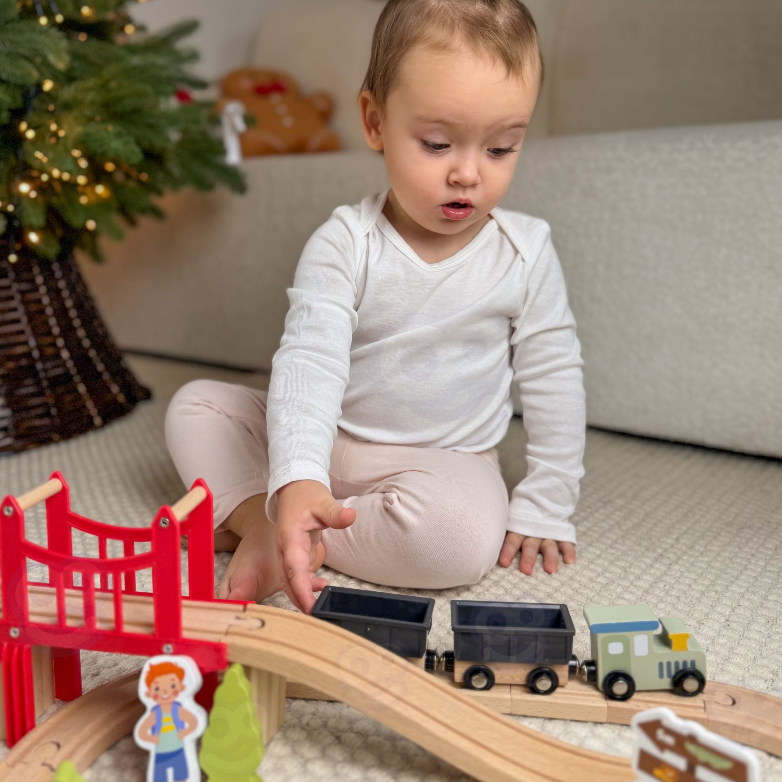 WOOPIE GREEN Wooden Zoo Train Set XL Magnetic Train Track 60 pcs FSC - Slika 5