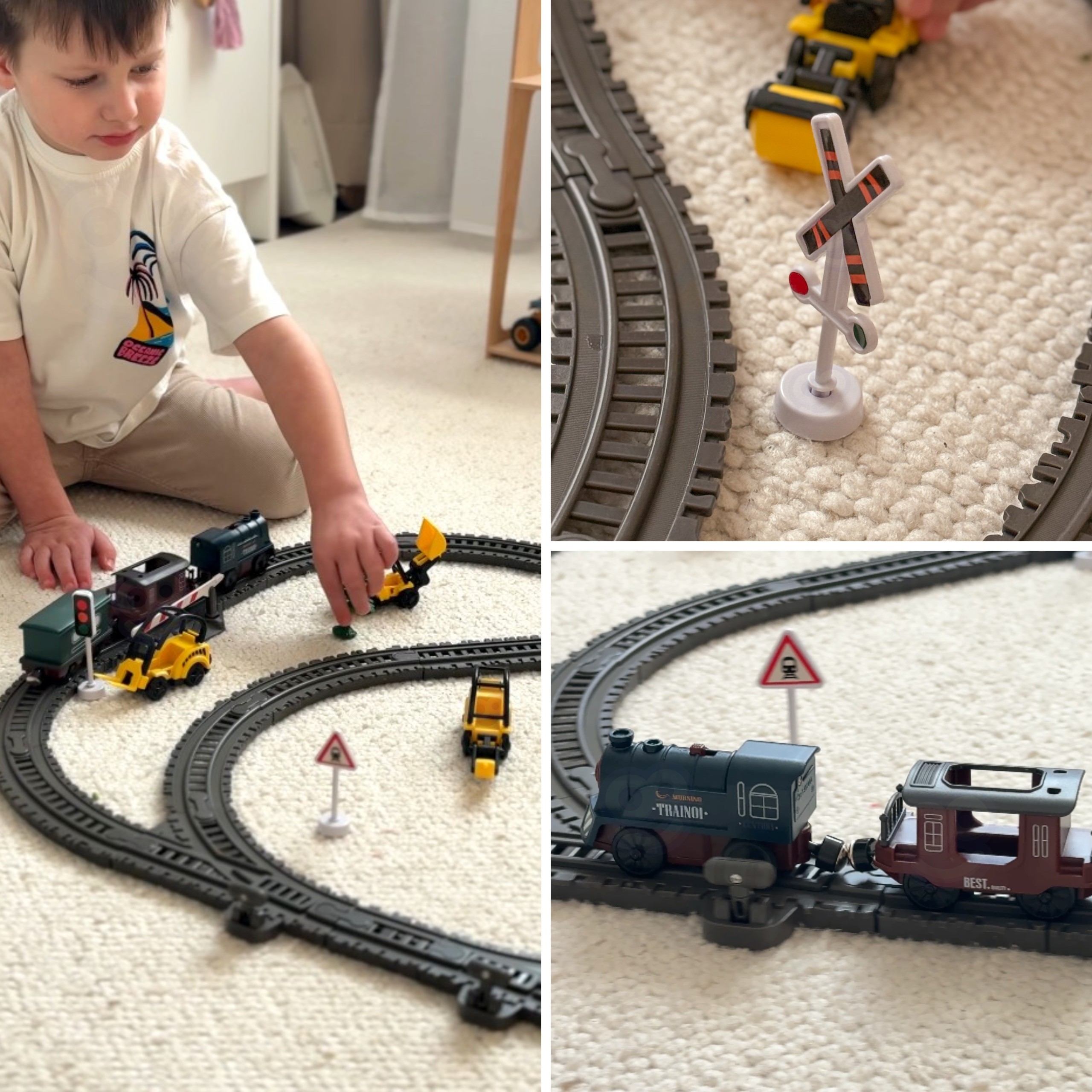 WOOPIE Electric Train Track Retro Train Locomotive + 2 Wagons – 76-piece Set - Slika 6