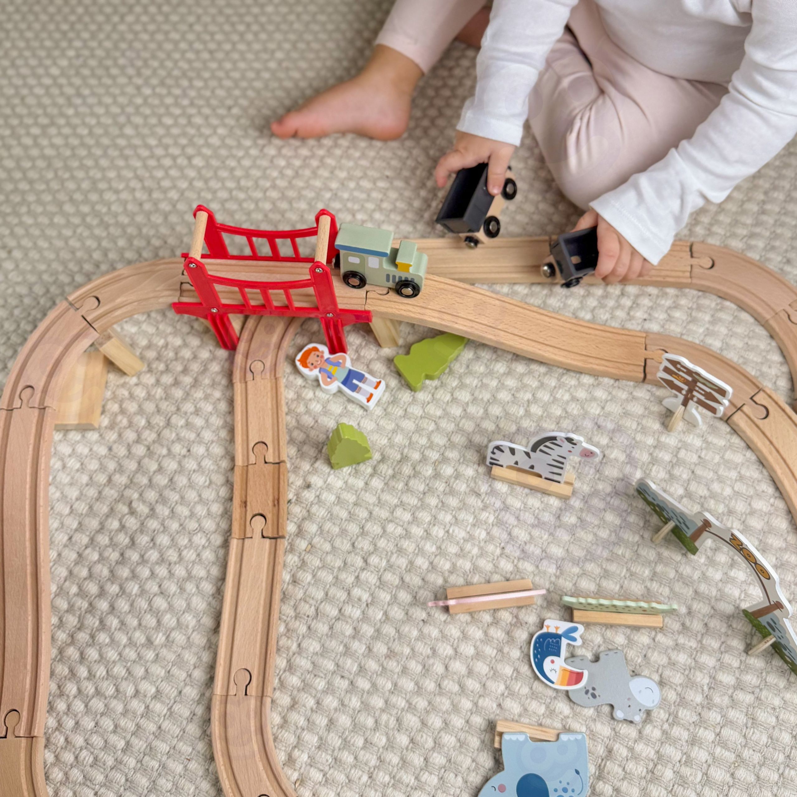 WOOPIE GREEN Wooden Zoo Train Set XL Magnetic Train Track 60 pcs FSC - Slika 6